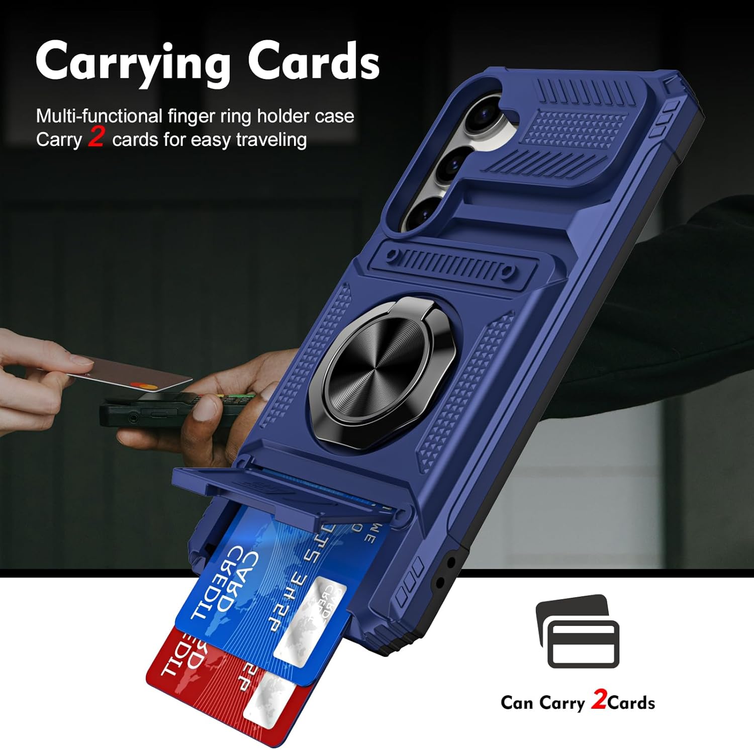 Phone Case for Samsung Galaxy S24/S25 5G with Tempered Glass Screen Protector Card Slots Ring Stand Shockproof Soft Silicone Bumper Hybrid Two Layer Defender for S 24 24S 25 25S G5 Blue - Image 7