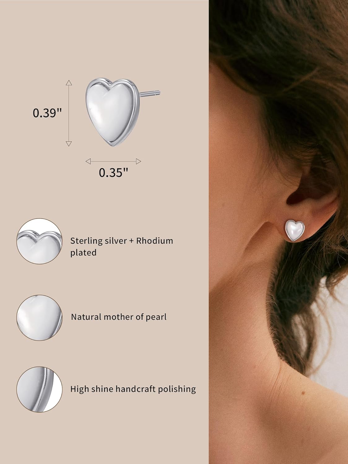 S.Leaf Mother of Pearl Stud Earrings for WomenS925 Hypoallergenic Minimalism Round I Heart I Square I Oval Shell Stud Earrings Best Friend Birthday Gifts for Women Trend Siser Mom Wife Womens Her Friend Party - Image 4