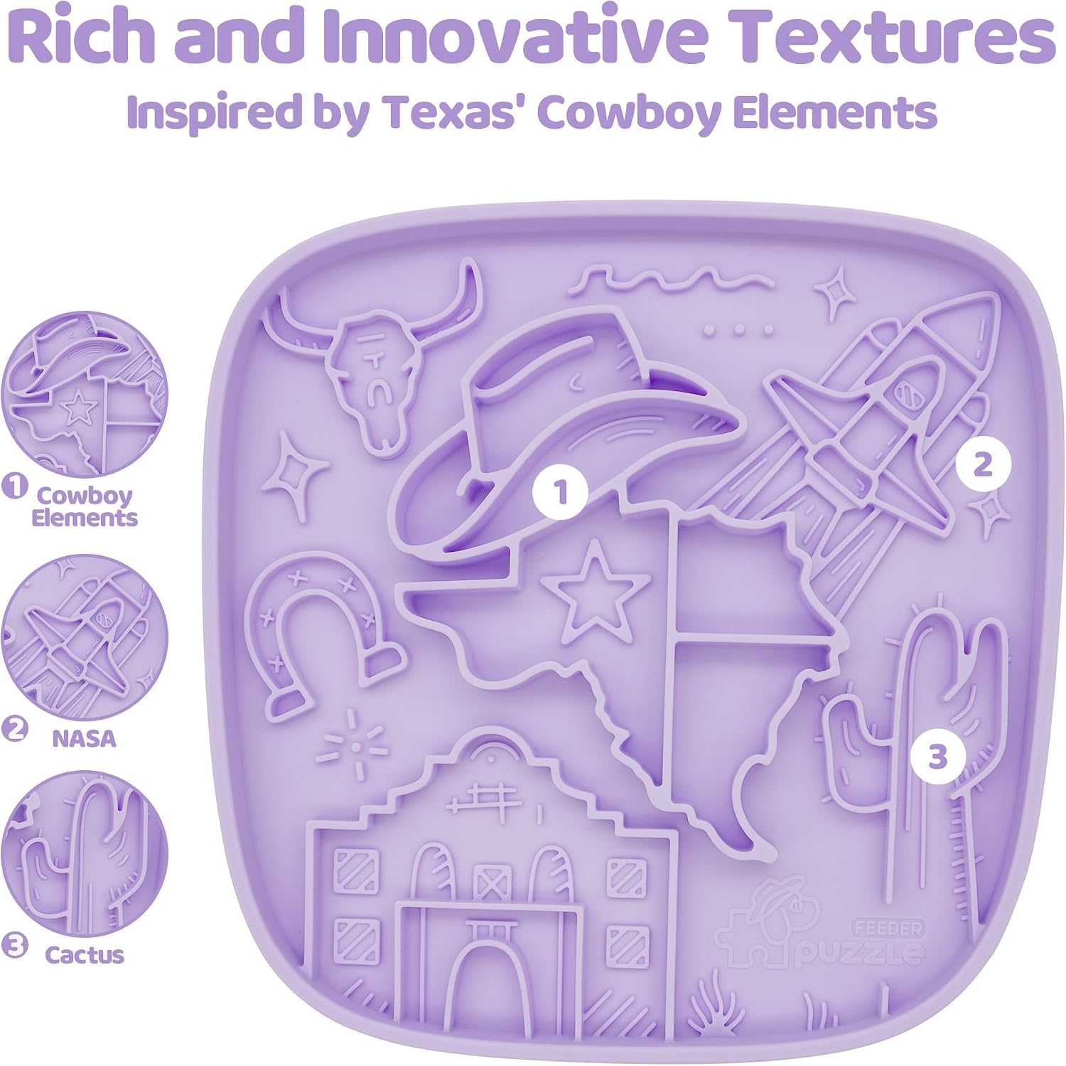 Snuffle Mat and Lick Mat for Dogs,Texas Textured Slow Feeder, 0.75 Inch Thin Silicone Mat Holds 3 Cups, Dishwasher and Microwave Safe, Purple