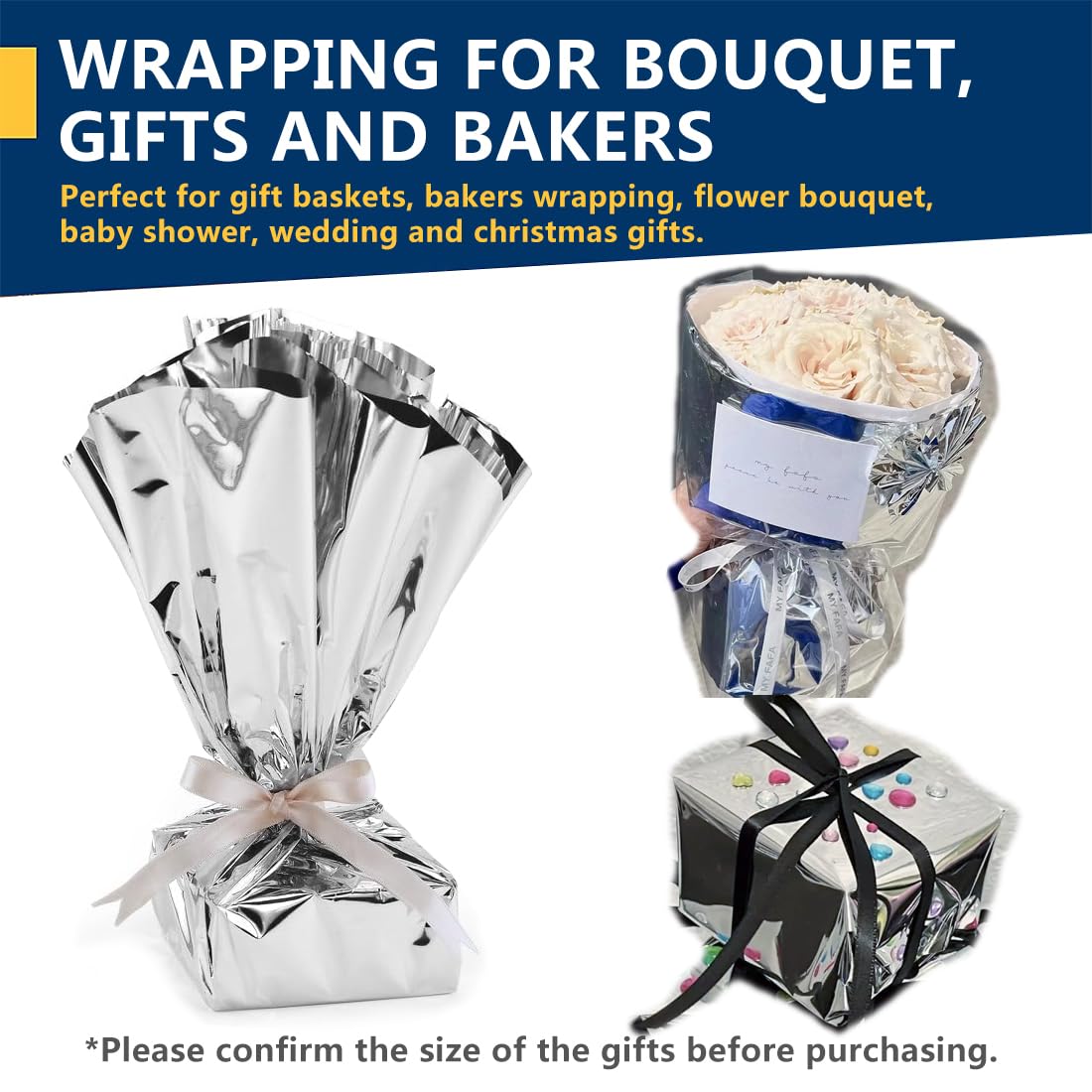 Rouleau Cellophane Doré 3 Mm - 30,5 M X 81,3 Cm, Emballage Cadeaux, Paniers Ou Bouquets Fleurs