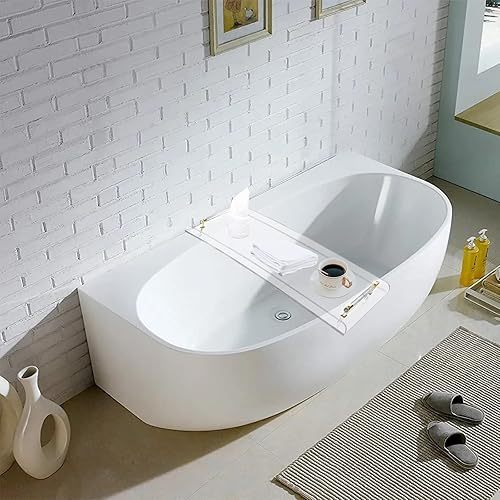 Miniatura 2 de Fetcoi Bandeja de bañera de acrílico transparente de 31 pulgadas con asas doradas, bandeja de toalla de baño, mesa de bañera para ducha, bañera y