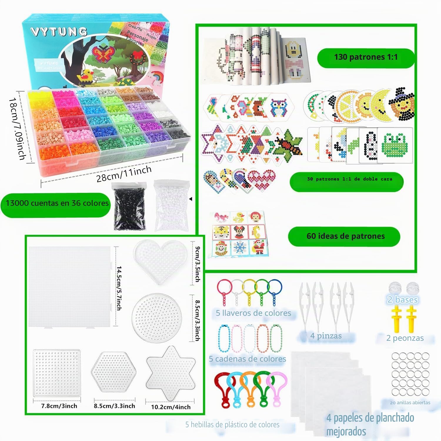 vytung Cuentas Para Planchar, 13000 Pcs 5 mm de Abalorios Cuentas,220 modelos, Plásticos Beads Kit Completo con Papel de Planchado, Plantilla DIY Manualidad para Fiesta ​Cumpleaños Niños