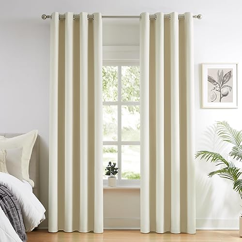 Melodieux Cortinas opacas para dormitorio, cortinas de algodón color crema de 84 pulgadas de largo, juego de 2 paneles de cortinas con ojales para