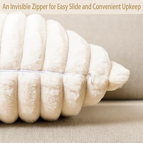 Miniatura 7 de Volcanics Paquete de 1 funda decorativa de felpa de piel sintética de doble cara de 18 x 18 pulgadas, fundas de almohada suaves y esponjosas a rayas