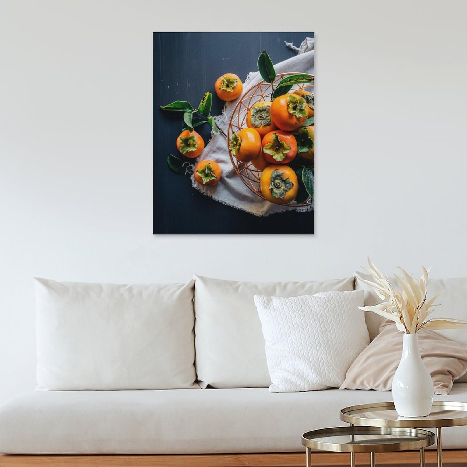 Amazon.co.jp: 絵画 ワイヤー皿に盛られた柿の実インテリア 絵画