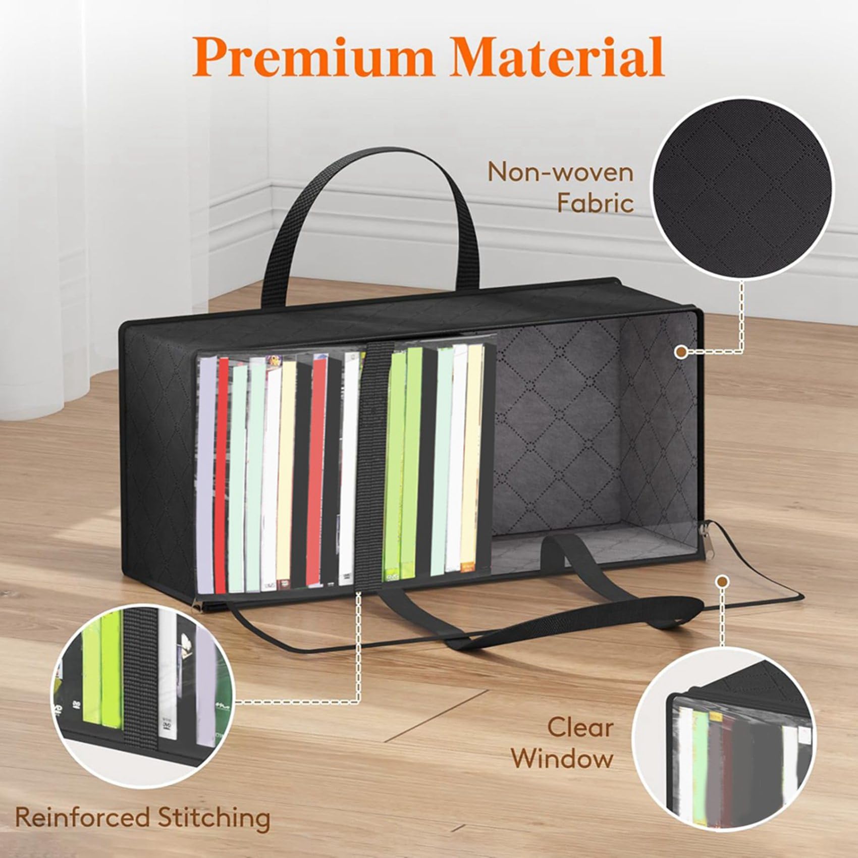 12 sacchetti per DVD, organizer trasparente in PVC con manici e chiusura , supporto multimediale