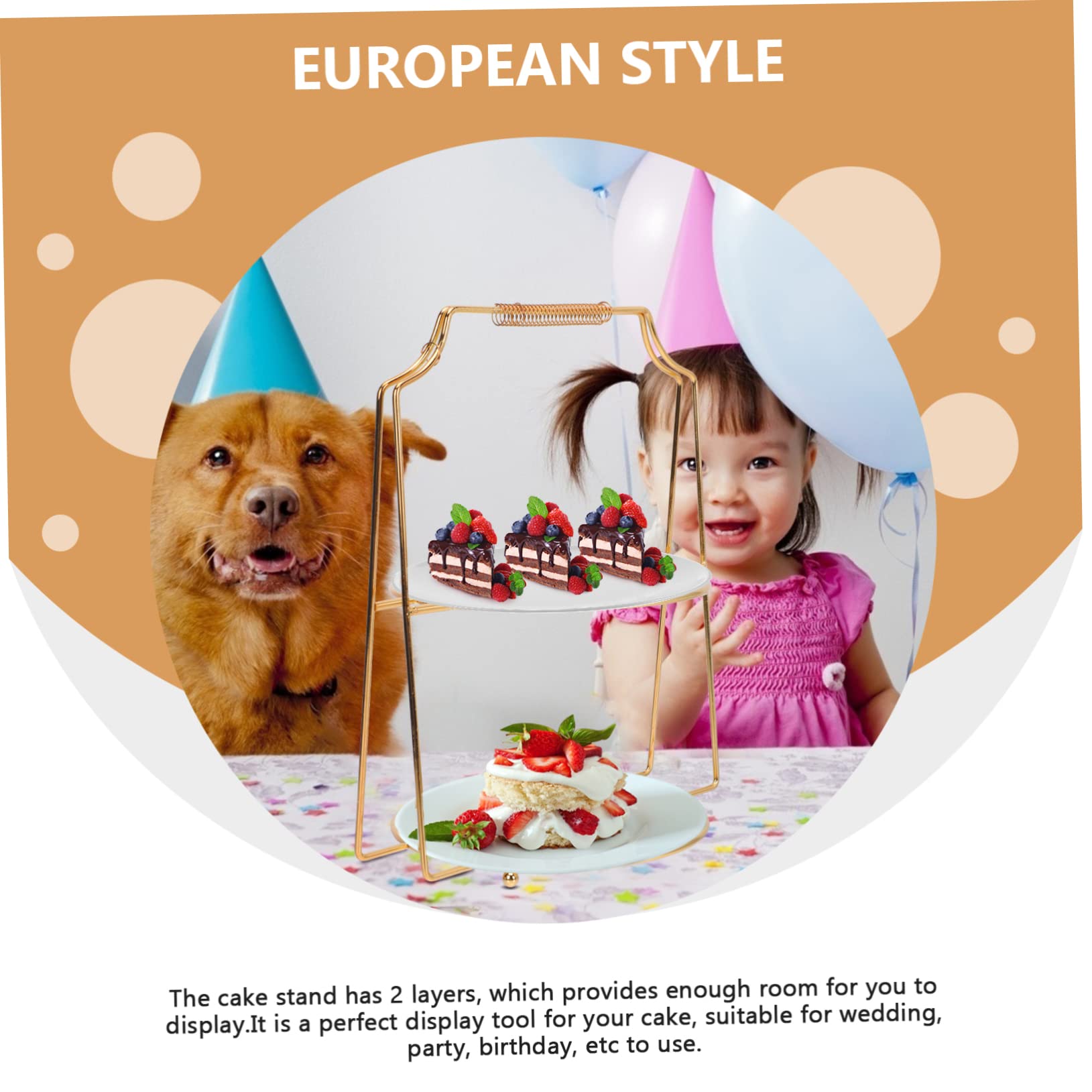 LIFKOME Espositore per Dessert e Frutta Alzata Stile Europeo Oro per Torte a Doppio Strato in Ferro per Matrimonio e Compleanno