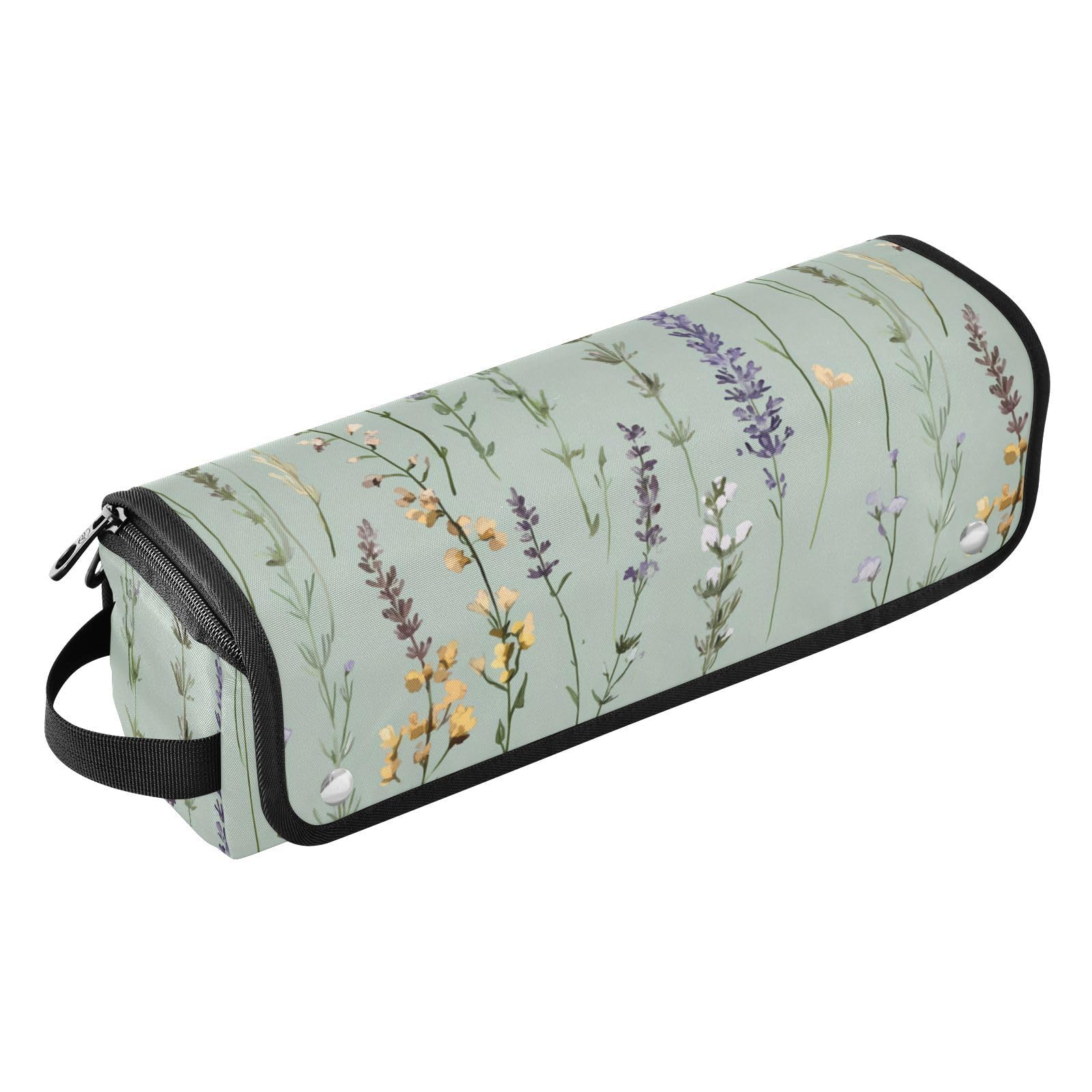 Organizador de herramientas para el cabello 2 en 1 de color verde lavanda rústica y tapete resistente al calor, funda de transporte de doble capa para rizador, alisador, secador de pelo plano, estuche