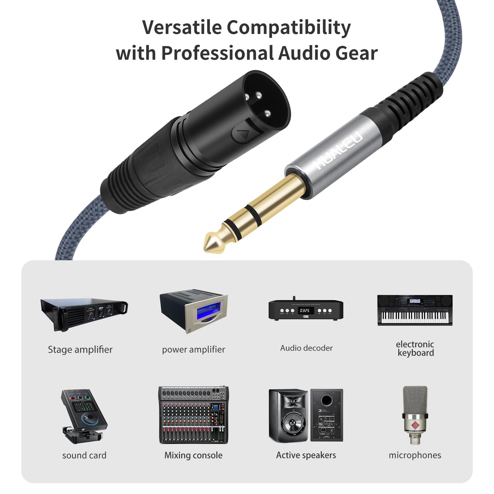 2 Stück 1/4 TRS Stecker auf 3-poligen XLR Mael Auido Kabel, 6,35 mm TRS auf XLR Stecker, Geflecht, 1/4 Zoll symmetrisches Kabel für Mischpult, Leistungsverstärker, 91 cm