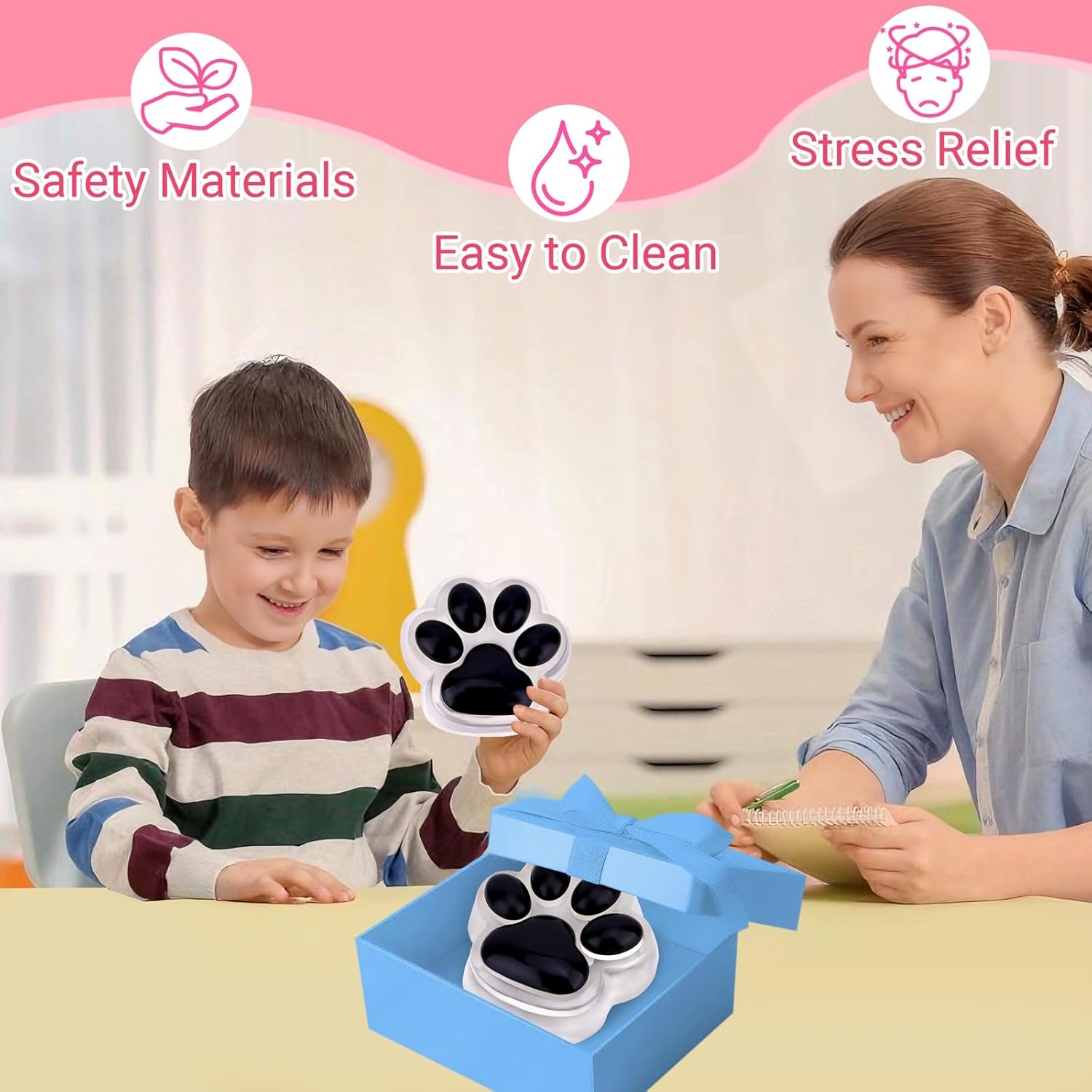 Big Taba Squishy Cat Paw Fidget Toy, Squishies Squeeze Toys for Girls 4-8, Ultra-Soft Sticky Sensory Toy Party Favors for Kids 8-12, Autism Stress Relief (Black and Clear)