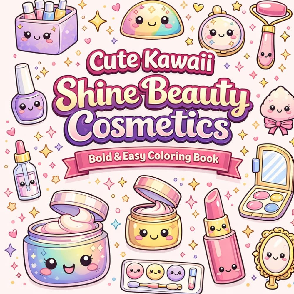 Cute Beauty Coloring Book: Bold and Easy Cosmetic Designs for Relaxation