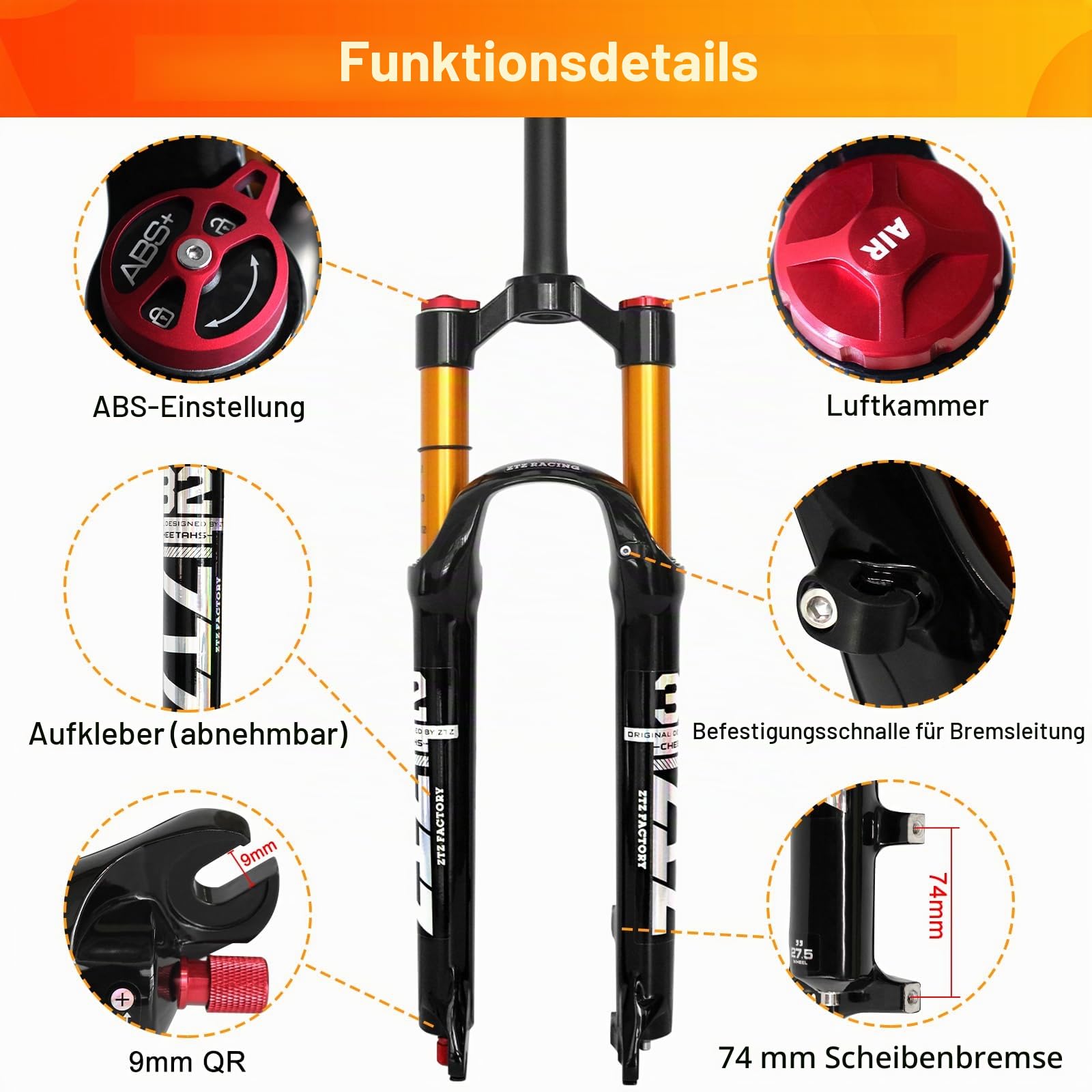 MTB-Gabel, Mountainbike-Vorderradgabel mit Luftdruck-Stoßdämpfer, 120 mm Federweg, 1 1/8 Zoll gerades Rohr, Schnellspanner 9 mm*100 mm MTB-Luftfedergabel für XC/AM-Mountainbikes