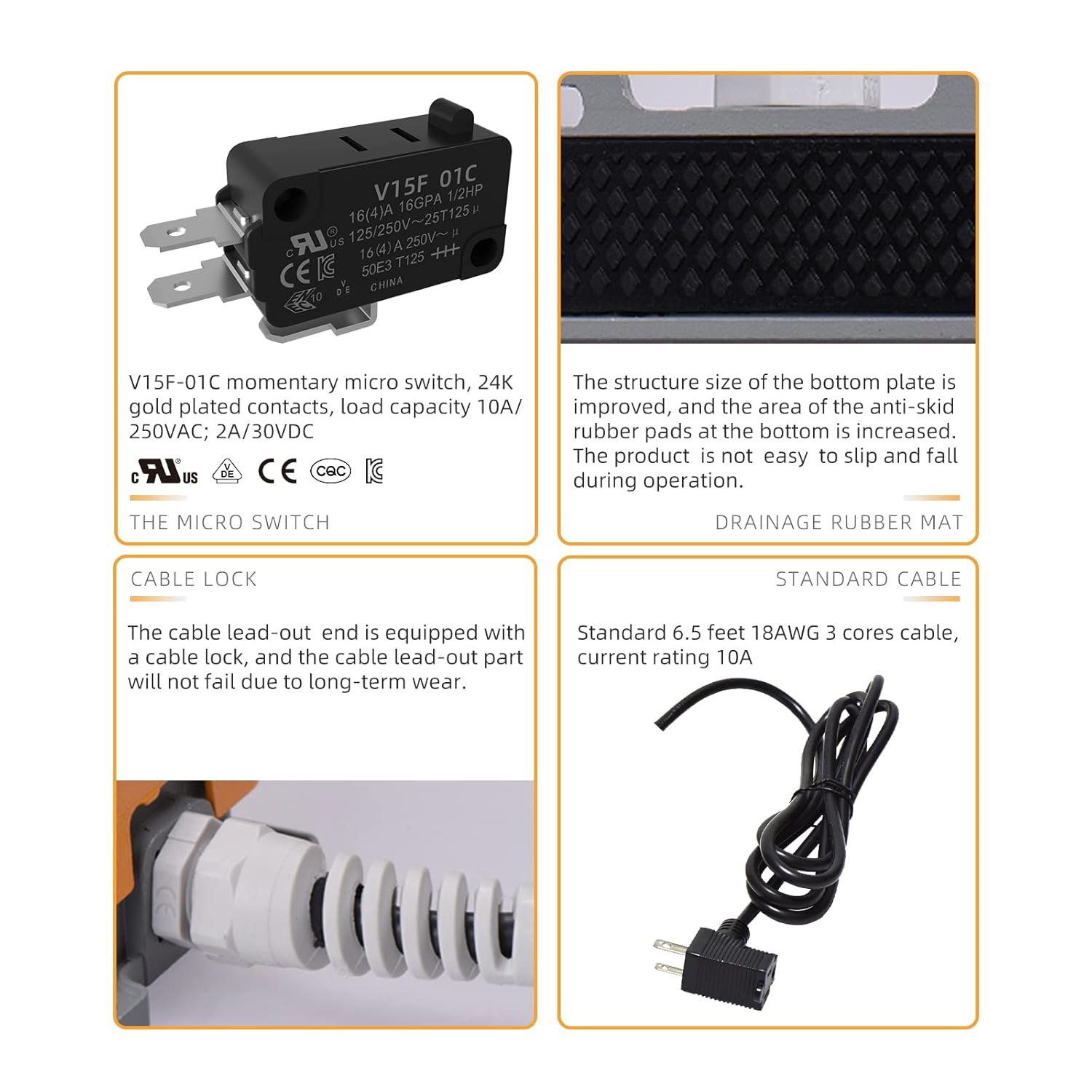 Kacon HRF-MD212Y PBP, Foot Switch, Piggyback Plug, Aluminum die-Casting, 250VAC, 1C Contacts, IP54, UL 6.5' Cord Cable