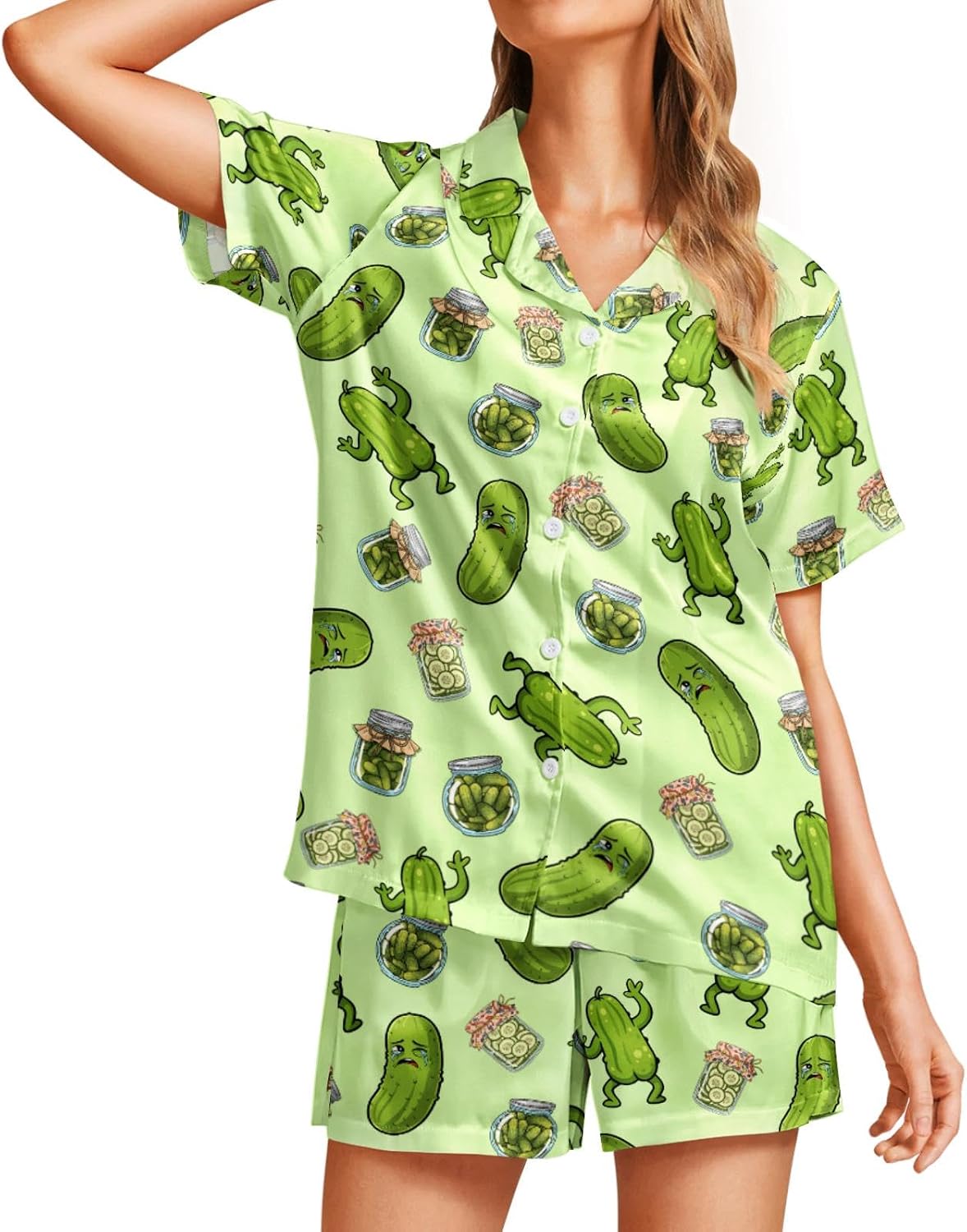 Funny Pajama Set for Women 2PCS Short Sleeve Button Down Sleepwear Pajamas Loungewear Soft Pjs Sets image 2
