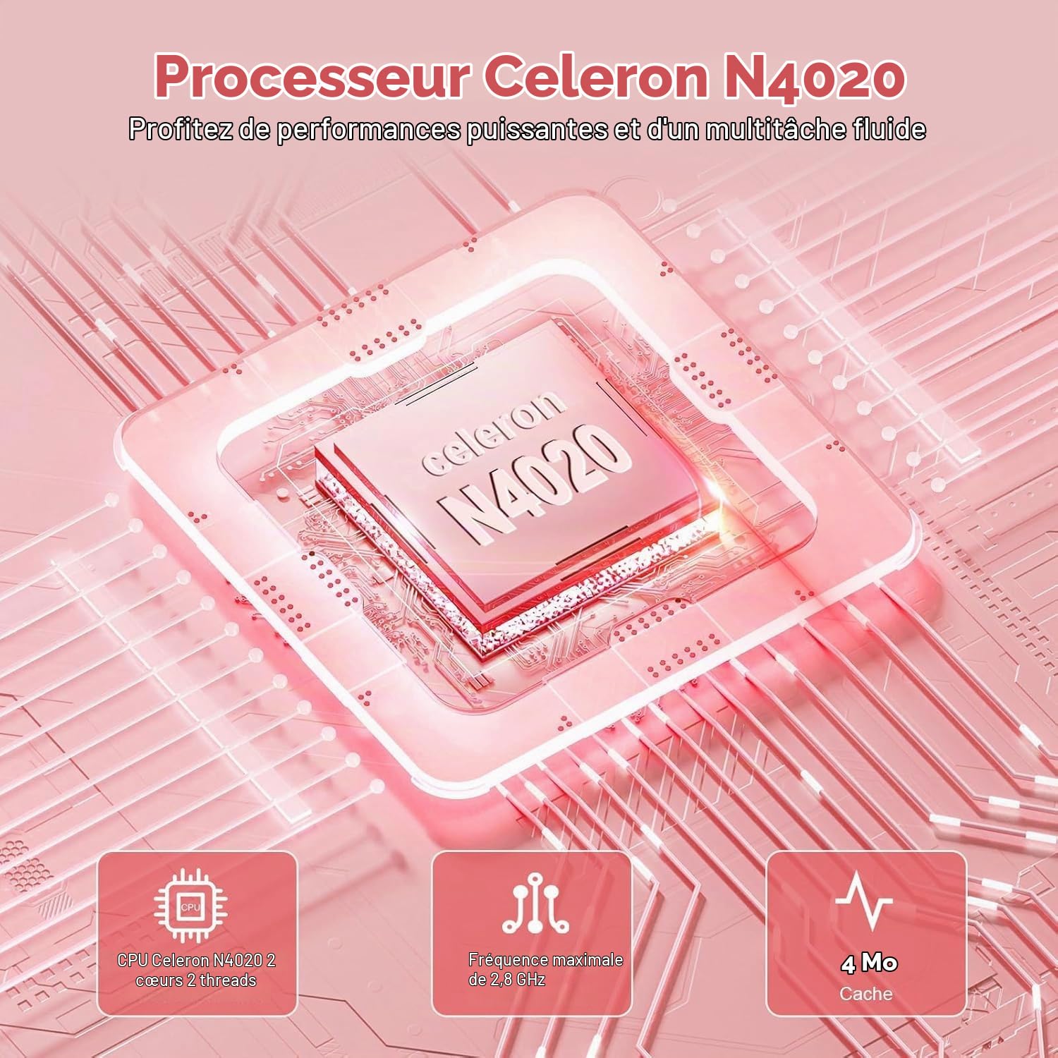 11,6'' Ordinateur Portable Tactile Pliable à 360°, Laptop Celeron N4020, 6Go RAM 128Go SSD, WiFi (2,4G/5G), Bluetooth, 1366 x 768 IPS, Webcam, PC Portable sur Mesure pour Les Professionnels - Rose