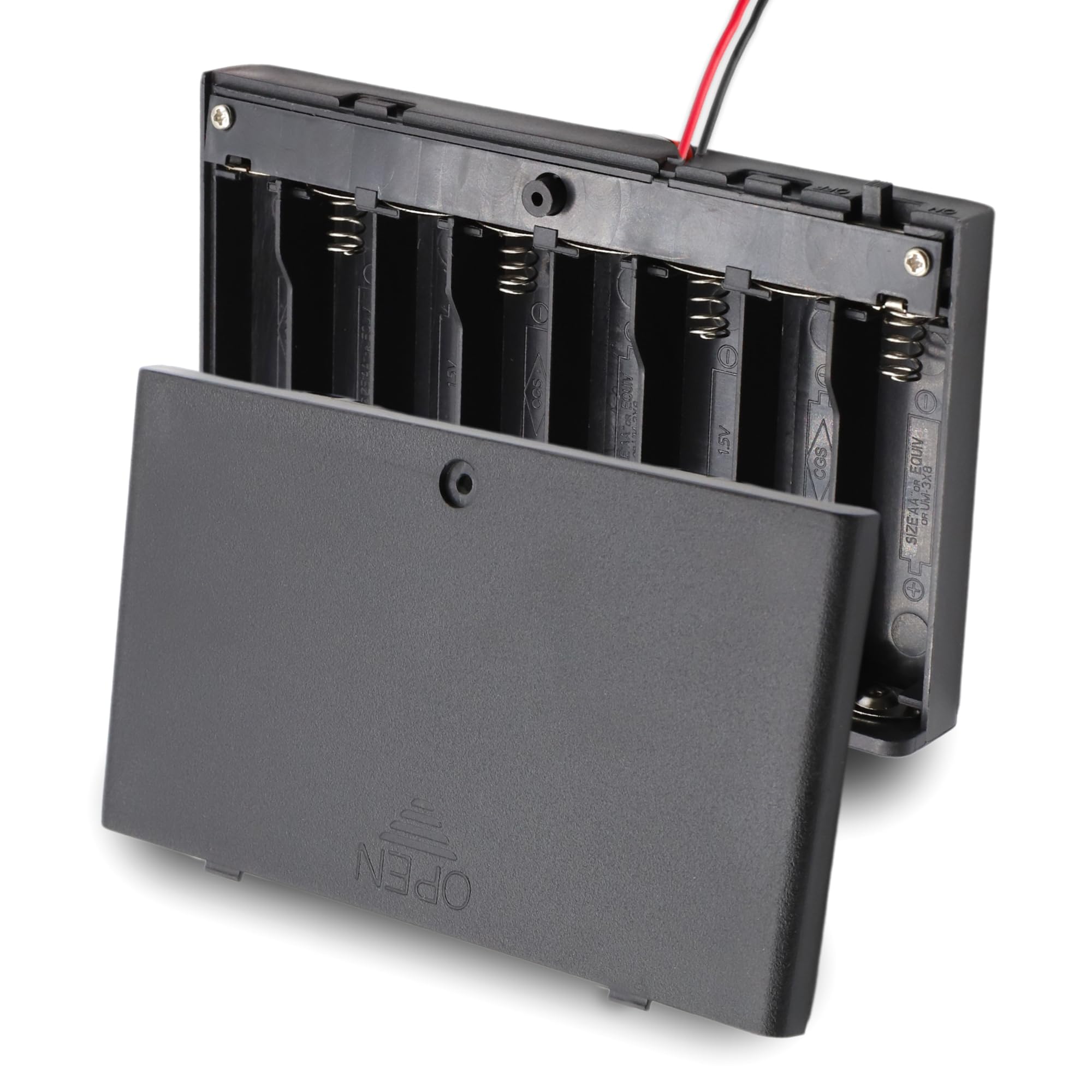 TECHZOCO Porta batterie con interruttore on/off, supporto batteria AA, scatola batteria, porta batterie, cavo da 200 mm, tensione totale: 12 V (1,5 V per batteria), adatto per 8 batterie LR6 AA (FR6,