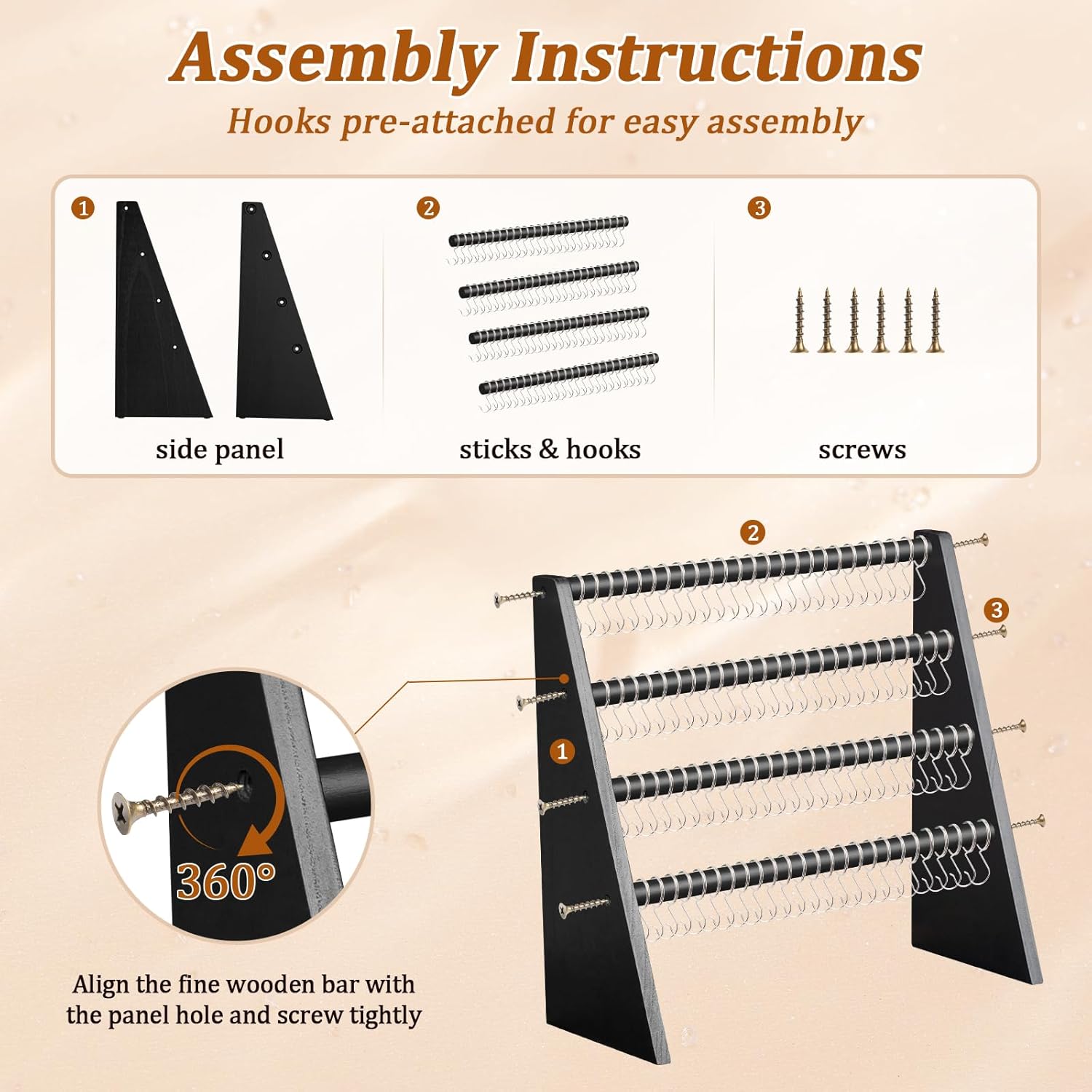 4 Tier Bracelet Holder Stand with 100 Hooks, Wooden Bracelet Display Organizer Rack for Jewelry, Home, Vendors and Store Display (Black)