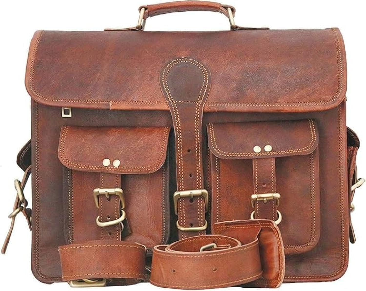 Men's Laptop Messenger Bag Genuine Leather Briefcase Vintage Brown Satchel Shoulder Crossbody Business Satchels for Work Office & College