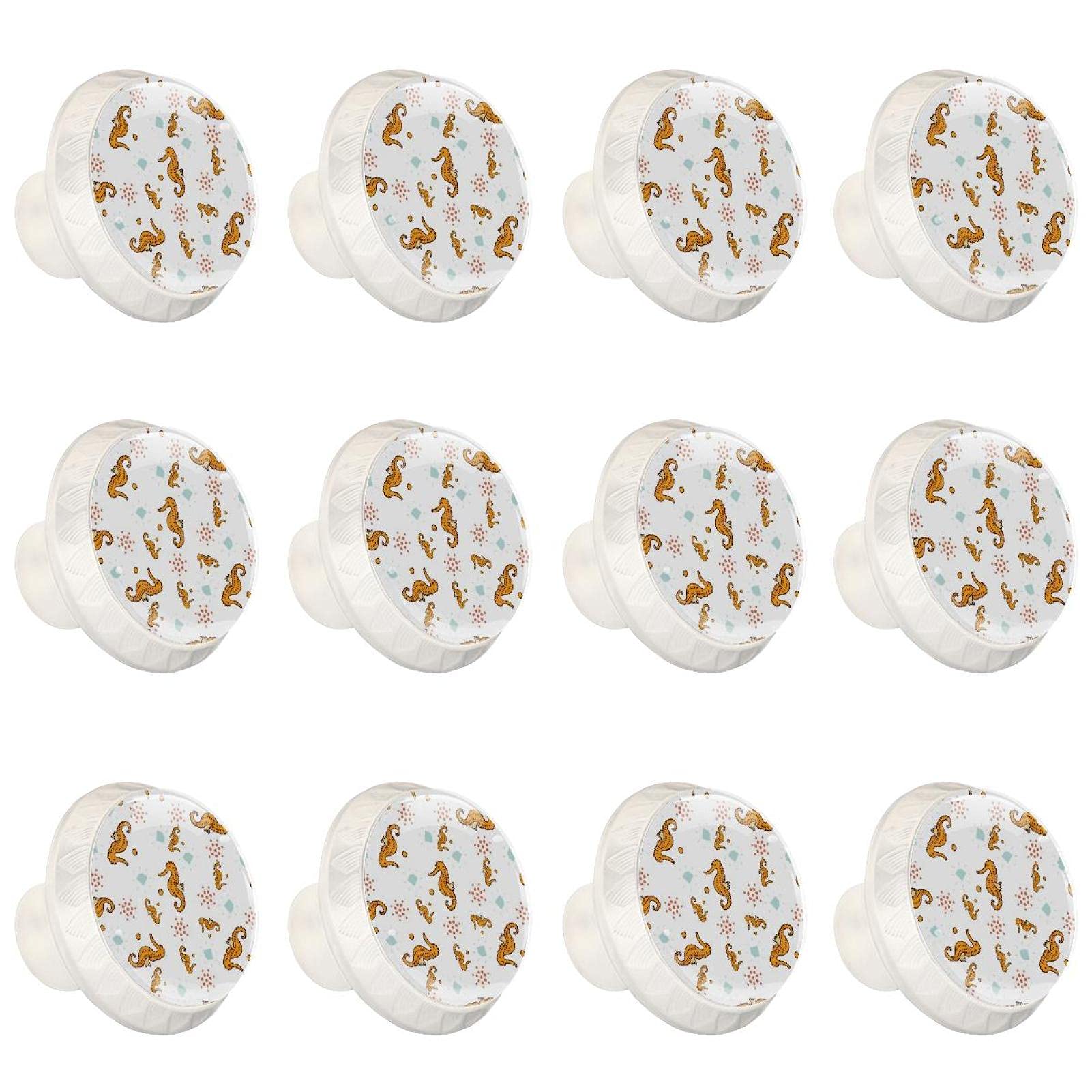 Boutons d'armoires de cuisine ronds motif hippocampe | Lot de 12 poignées pour tiroir et commode