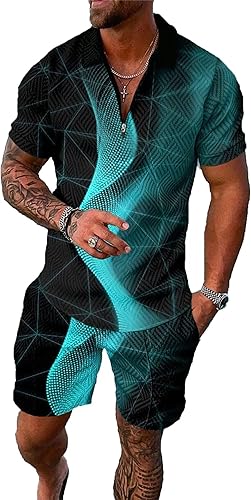 Miniatura 31 de Conjunto deportivo de 2 piezas para hombre, conjunto de pantalones cortos de verano de moda, camiseta polo casual de manga corta y pantalones cortos