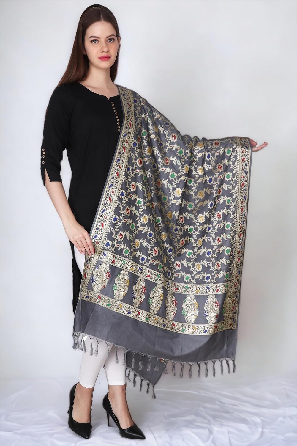 Rameshwaram Fabrics Pashmina Shawl, Banarasi Dupatta for Women, Pure Silk Chunnis for Wedding, Party - Soft Scarf stoles