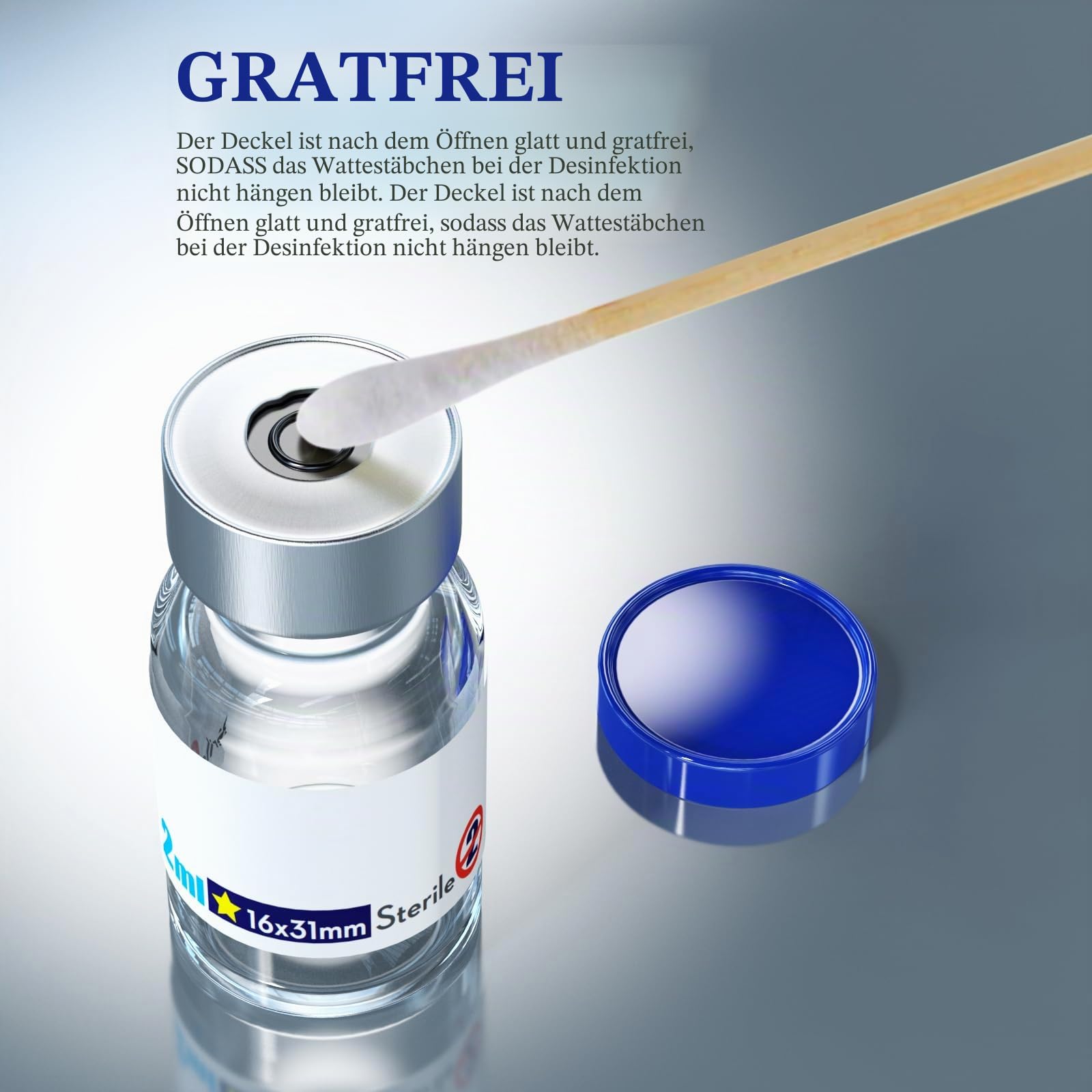 Ks-Tek Sterile leere Ampullen mit selbstheilendem Einspritzanschluss, mit Aluminium-Kunststoffkappe, steriles Paket (2 ml klar, 10)