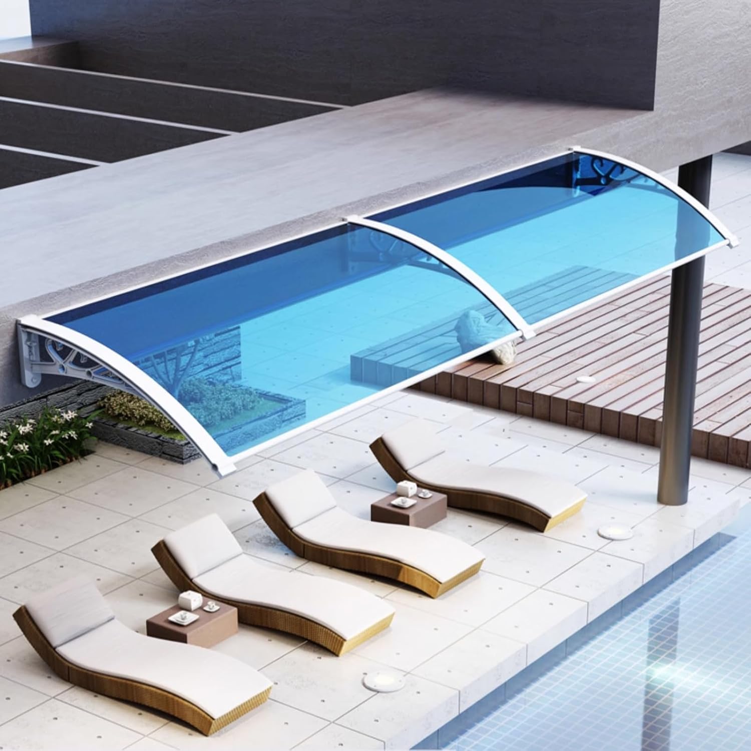 Blue Window Awning,Window Rain Shelter Cover,Door Window Garden Canopy,UV Rain Snow Protection Front Door Canopy Awning Shelter,Outdoor Awning,Patio Sun Shetter,Entry Awning (120x230cm/47 x9
