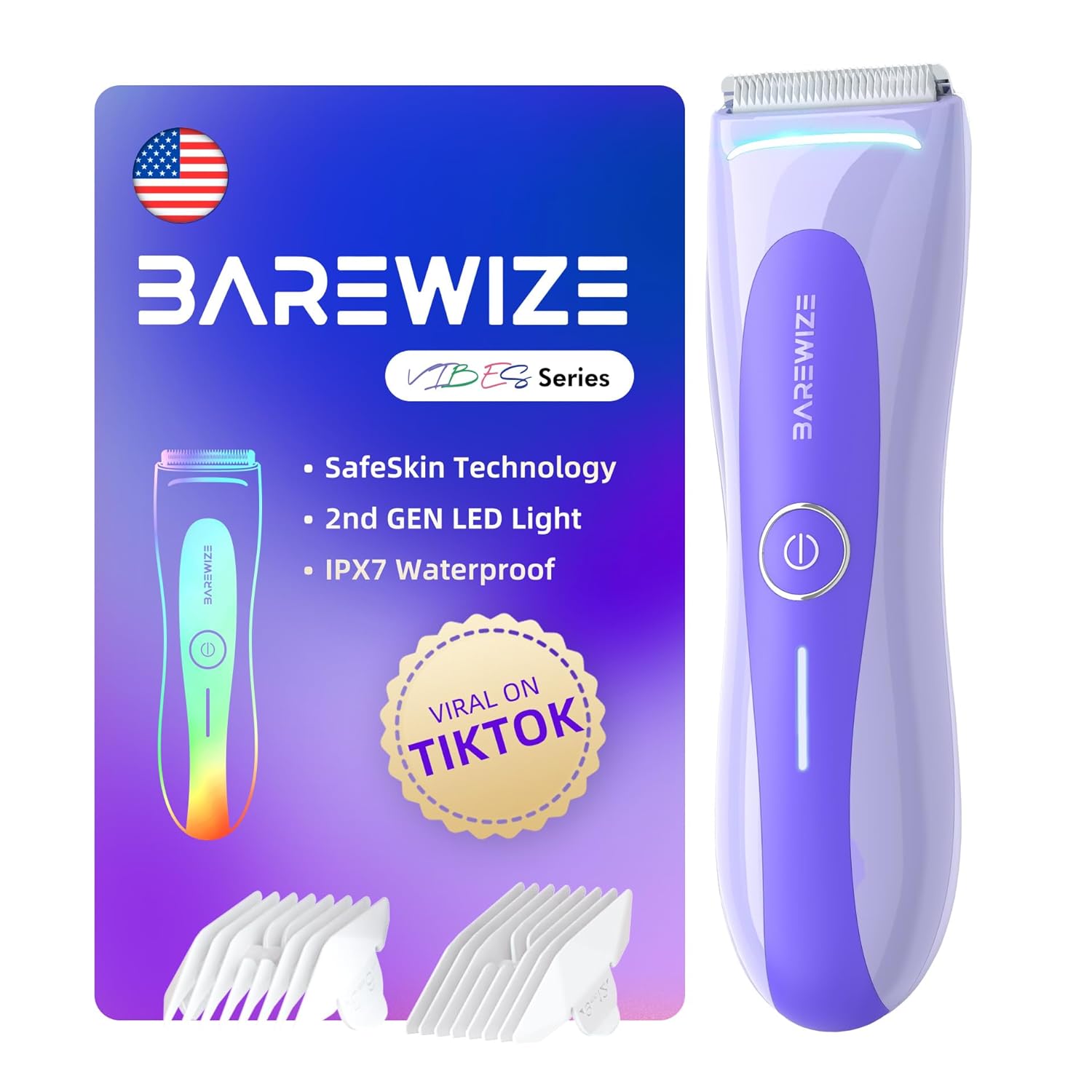 Bikini Trimmer for Women, Electric Shaver for Women | LED Light, IPX7 Waterproof, USB-C Rechargeable, Ceramic Blade | Electric Razors for Women, Pubic Hair Trimmer Women (Violet Haze)