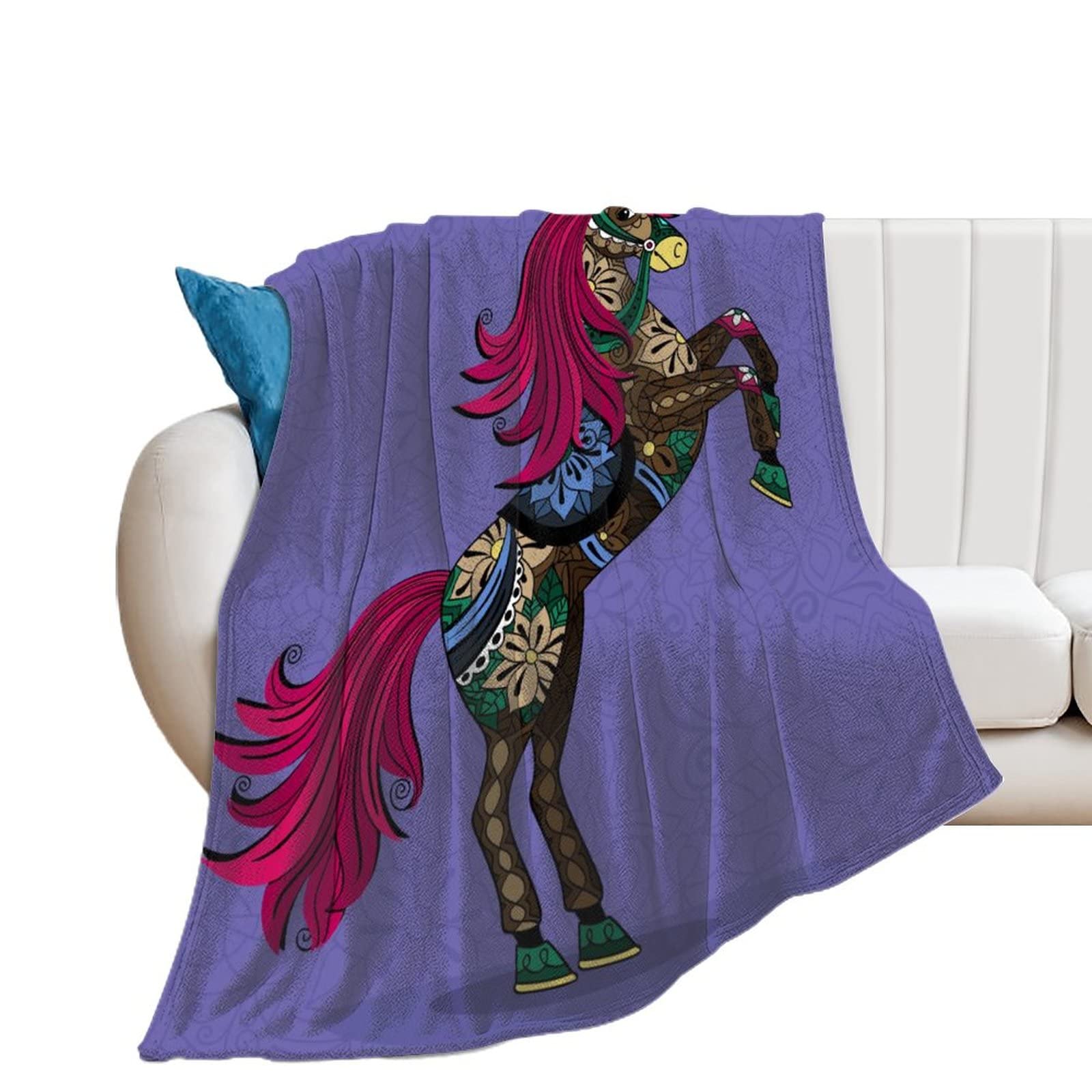 Couverture polaire cheval douce et jeté de canapé flanelle chaude 150x200