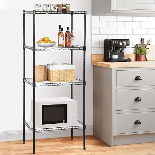 Miniatura 7 de Estantería de alambre de 4 niveles de 44 pulgadas de alto x 18 pulgadas de largo x 12 pulgadas de profundidad, estantes de metal para almacenamiento