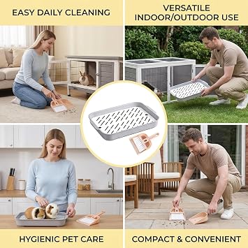 Rabbit Litter Tray Set, Includes Small Broom and Dustpan, Guinea Pig Litter Tray Corner Pan with Low Entry, Compact Rabbit Litter Box for Cages