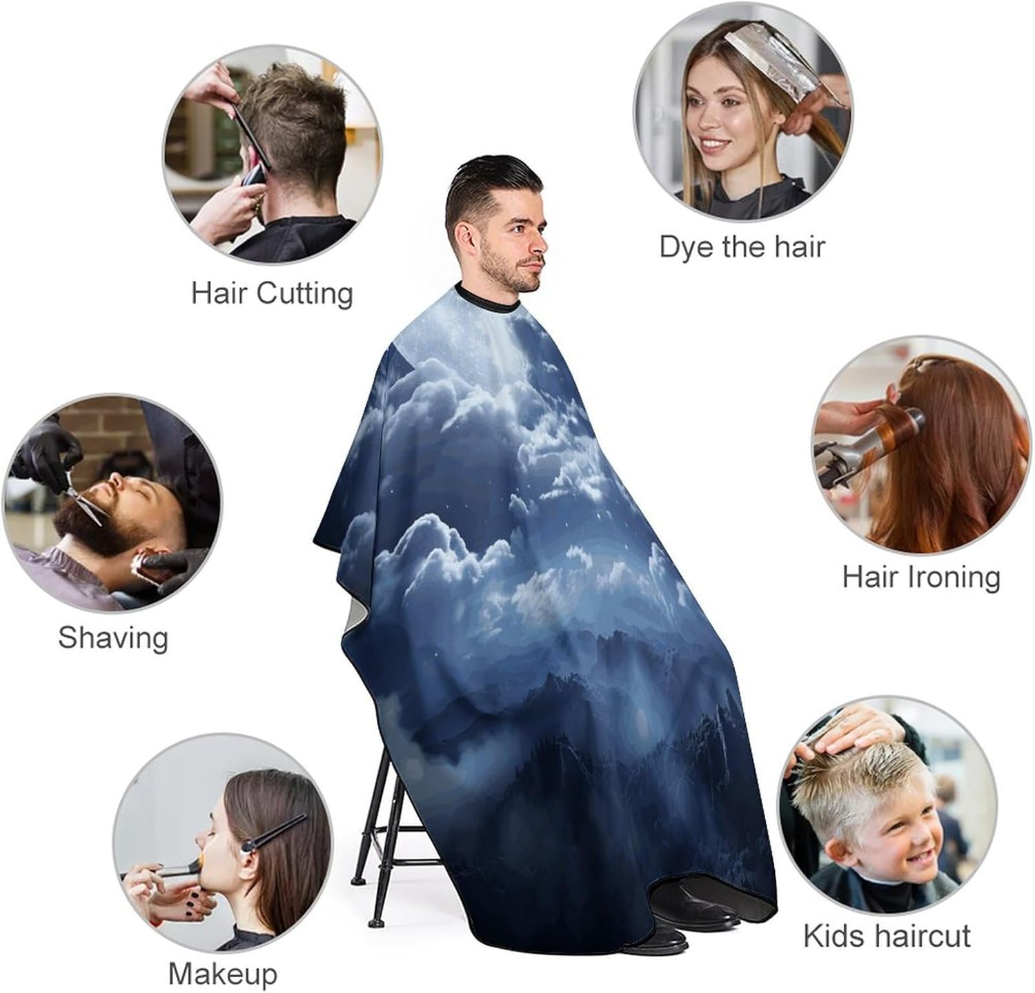 Cloudy Night Sky Full Moon Apron for Women Men,Barber Cape with Adjustable Snap Closure,Hair Cutting Cape,66.9 X 56.7 Inches for Hair Dye, Comb-out, Styling, Shampoo