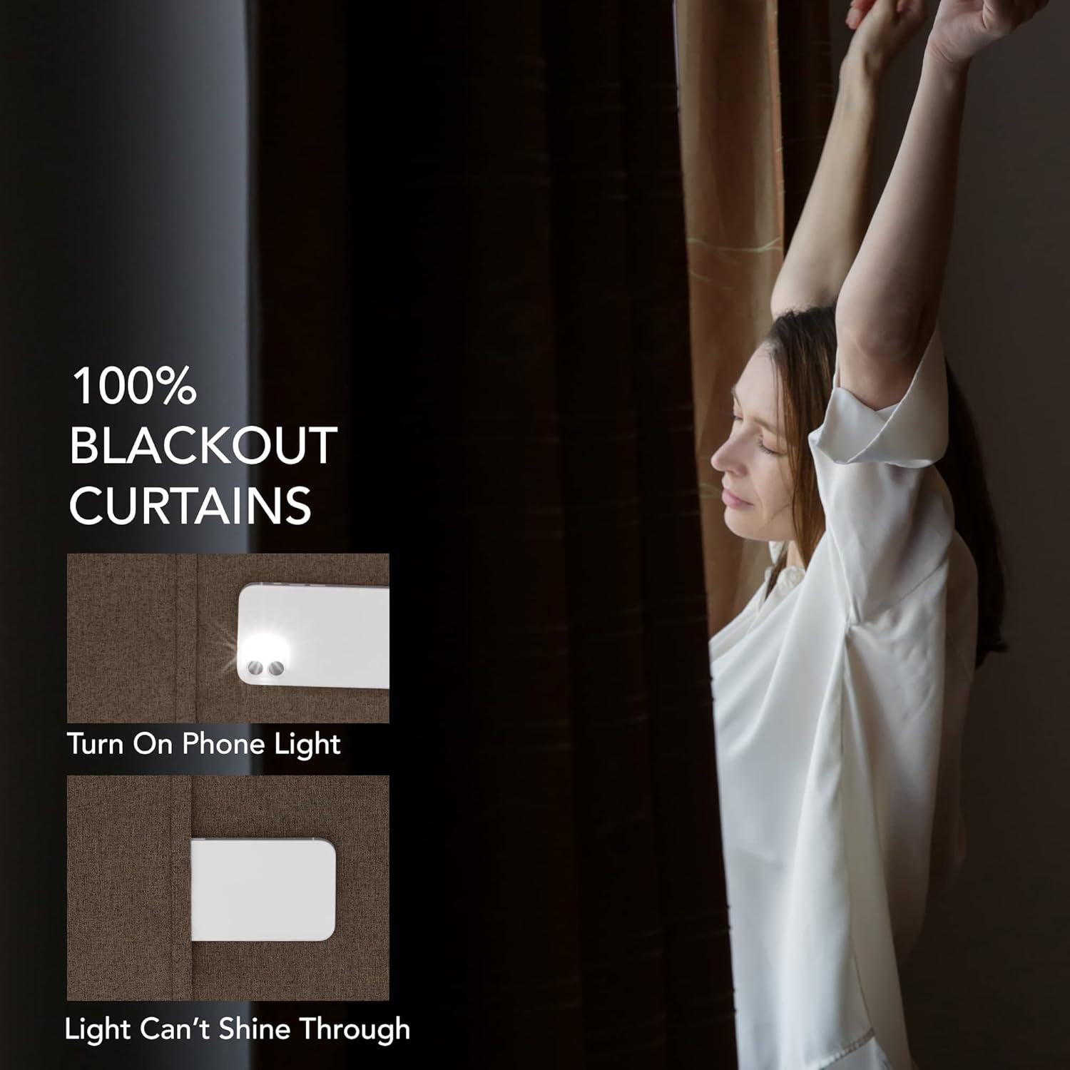 Deconovo Total Blackout Curtains Linen Curtains Room Darkening Curtains with Grommets for Bedroom Living Room Kids Room, 2 Panels，Chocolate，52Wx90L Inch