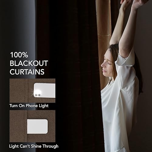 Miniatura 5 de Deconovo - Cortinas completamente opacas de lino pesado, paneles insonorizados de oscurecimiento de habitación para dormitorio de niñas, 52 x 84