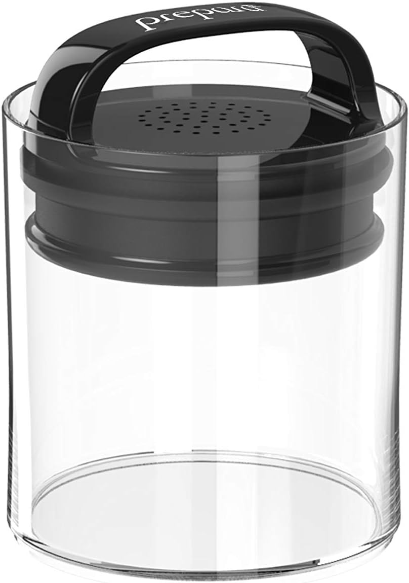Evak Fresh Saver, Small-Short Airless Canister with Black handle, 0.5 Quart, Clear