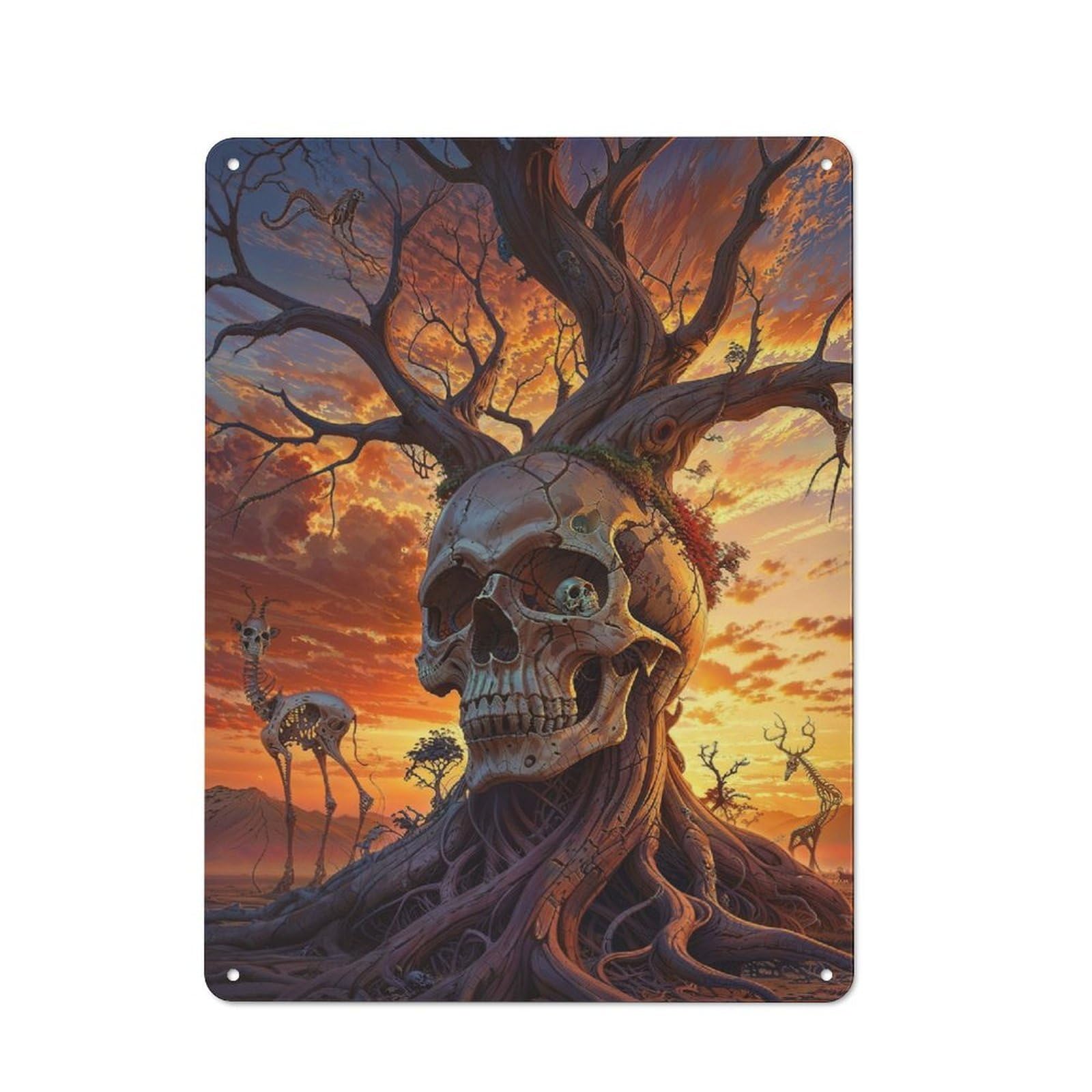 Junmoney Surreal Sunset Skull Tree Vintage Metal Sign 40X30cm For Guest Room Or Hallway, Suited To Guest Room Decorators