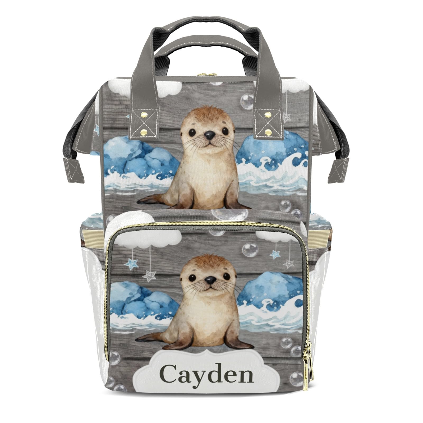 Personalized Diaper Bag Backpack Gift Watercolor Sea Lions Bubble Ultimate Nappy Bag: Spacious, Waterproof &amp; Perfect for Travel