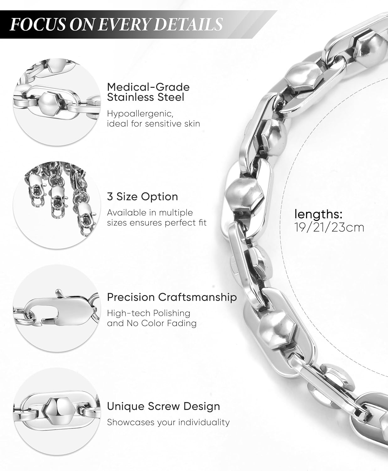 VNOX Link Chain Bracelets for Men - Cool Mens Bracelets Diamond-Cut Paperclip Solid Chain Bracelet Chunky Stainless Steel Jewelry Trendy Gifts - Image 6