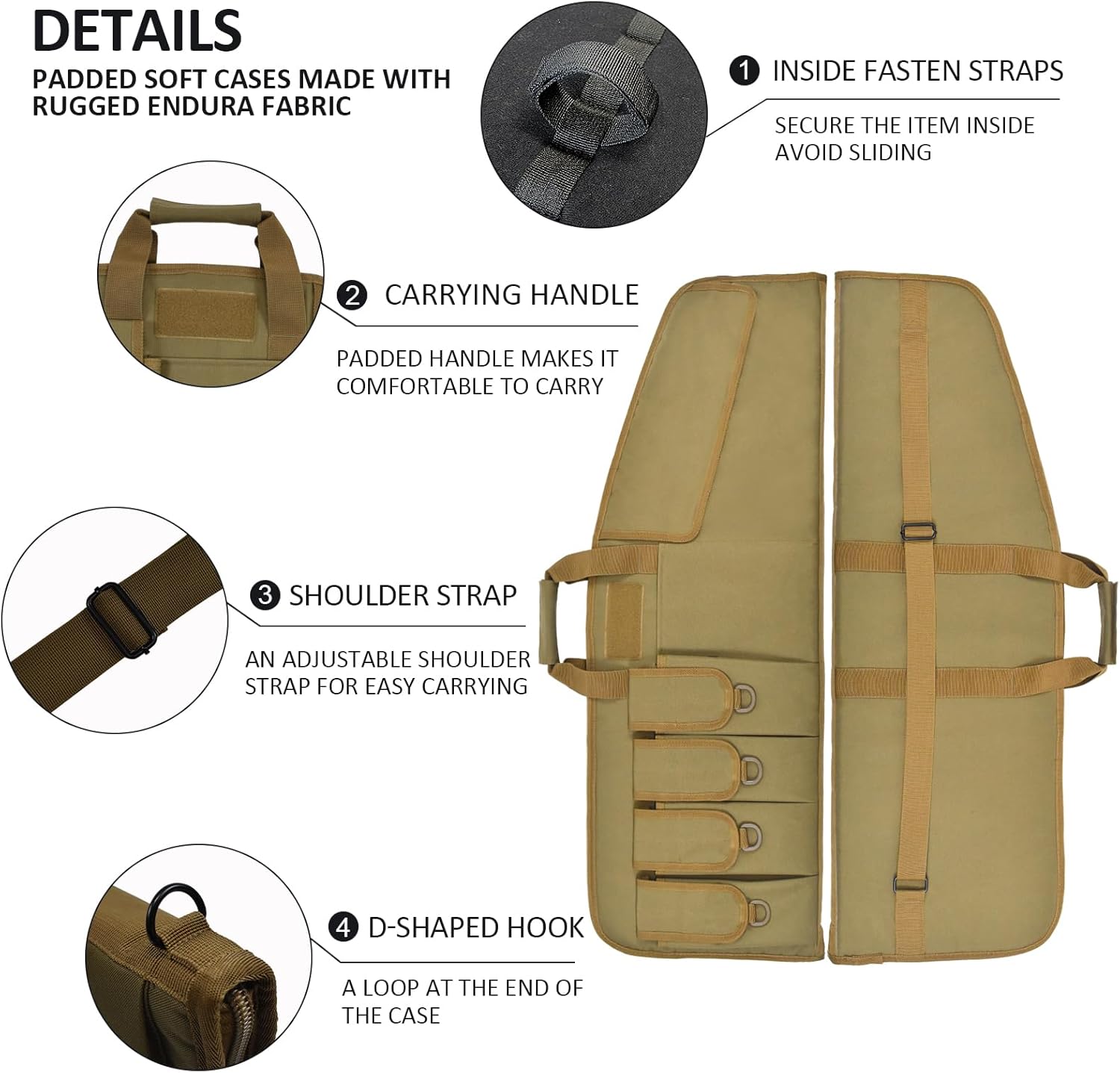 AUMTISC Tactical Rifle Gun Case, Soft Shotgun Carrying Range Bag with 6 Pouches, Fastening Straps Inside, Lockable Zippers, and Shoulder Sling, 36/42 Inch