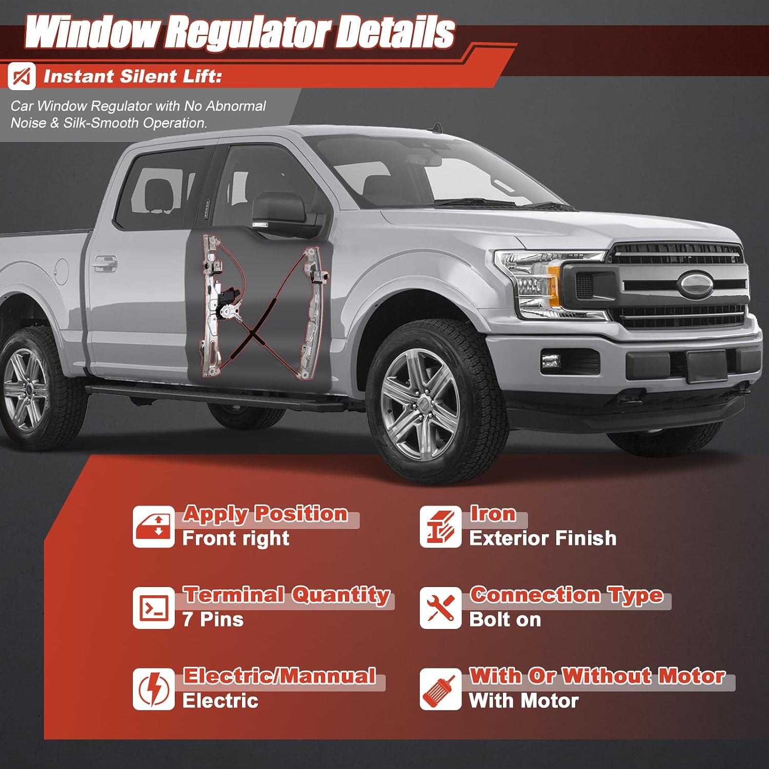 751-601 Power Window Regulator with Motor Front Right for 2011-2014 F-150 Lincoln Mark BL3Z1523200A, BL3Z1523200B,BL3Z1523200D (Front Right)