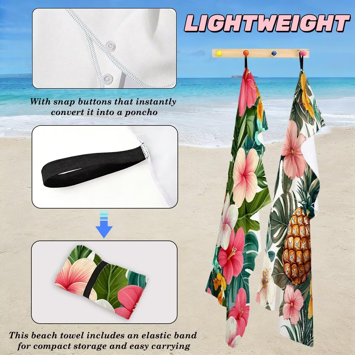 Ręcznik plażowy XXL, 100 x 200 cm, zestaw 2 szt., z mikrofibry, ręcznik plażowy w kwiaty, szybkoschnący, ręcznik do sauny, ręcznik fitness, ręcznik plażowy, do sauny, duży ręcznik kąpielowy, prezent