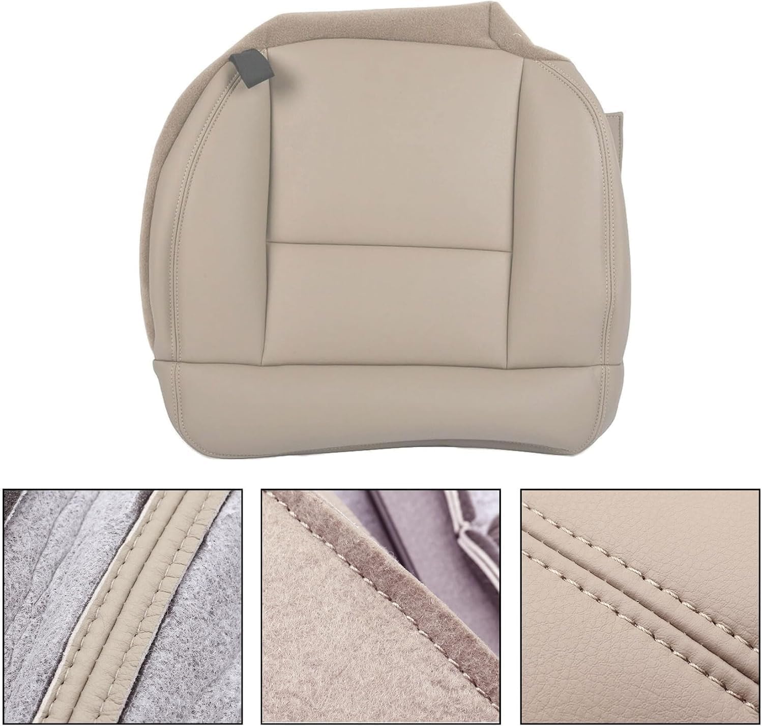 Priprilod Beige Tan Driver Side Bottom Replacement Leather Seat Cover & Driver Foam Cushion Compatible with Ford F150 Lariat XL XLT STX FX4 2004 2005 2006 2007 2008