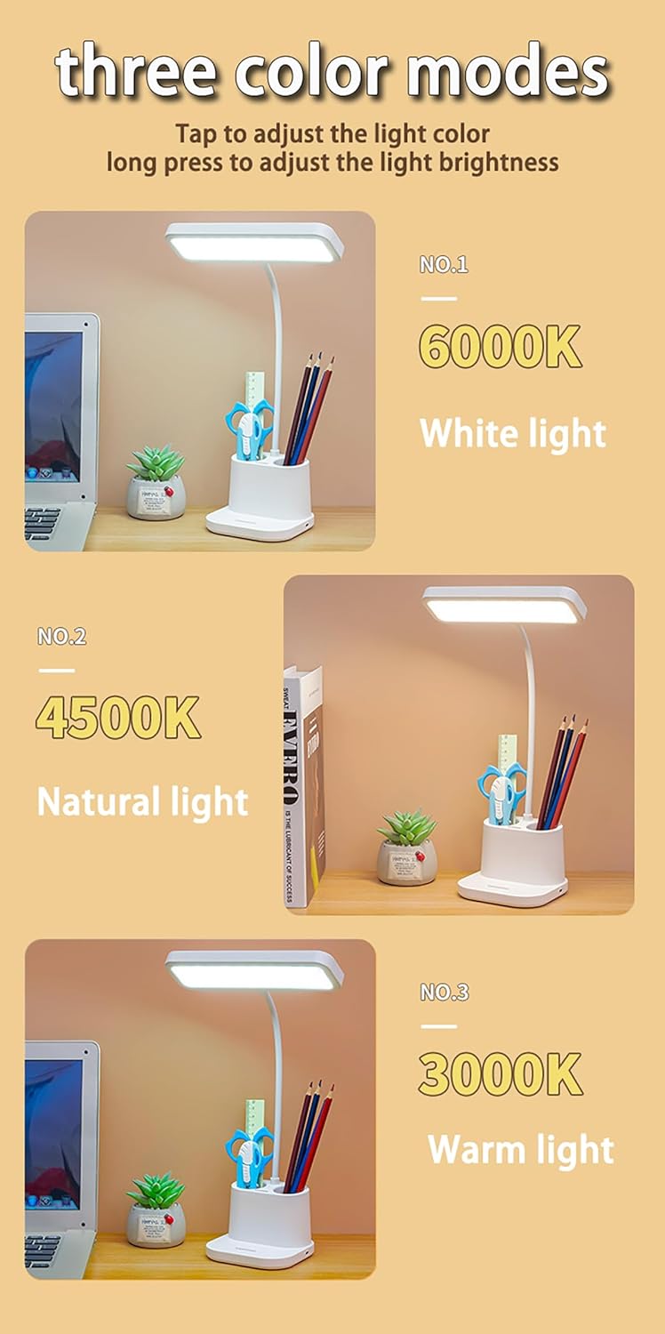 مصباح مكتب LED قابل لإعادة الشحن مع حامل أقلام وجو...