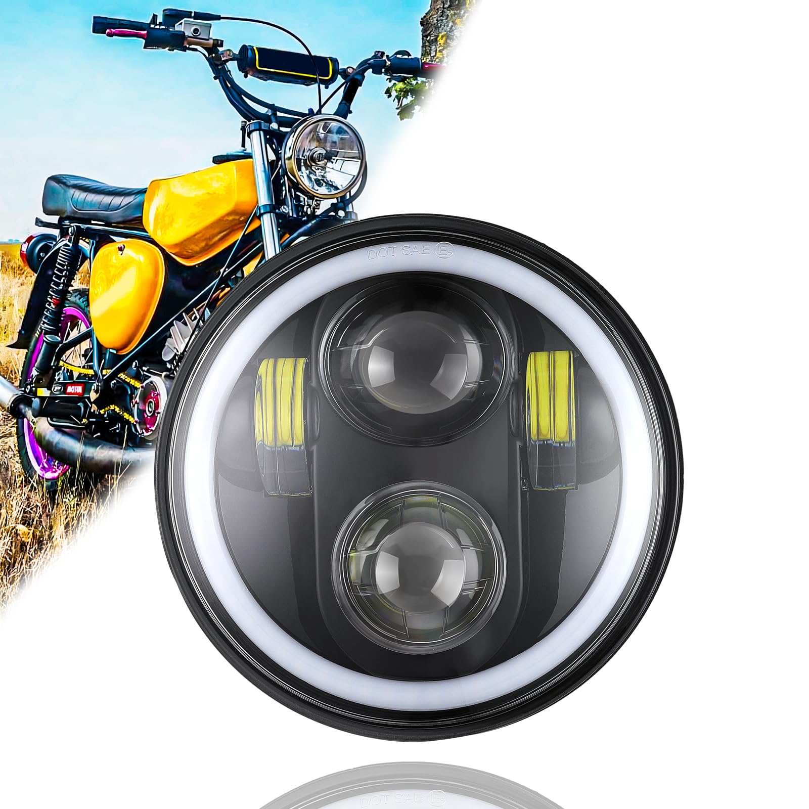 DREAMIZER 5,75" LED Motorradscheinwerfer kompatibel mit Simson S51 S70 S50 S50B Tuning, 12V Motorrad Rundscheinwerfer mit Tagfahrlicht, Fern und Abblendlicht, 7500K, IP67 wasserdicht, Plug & Play