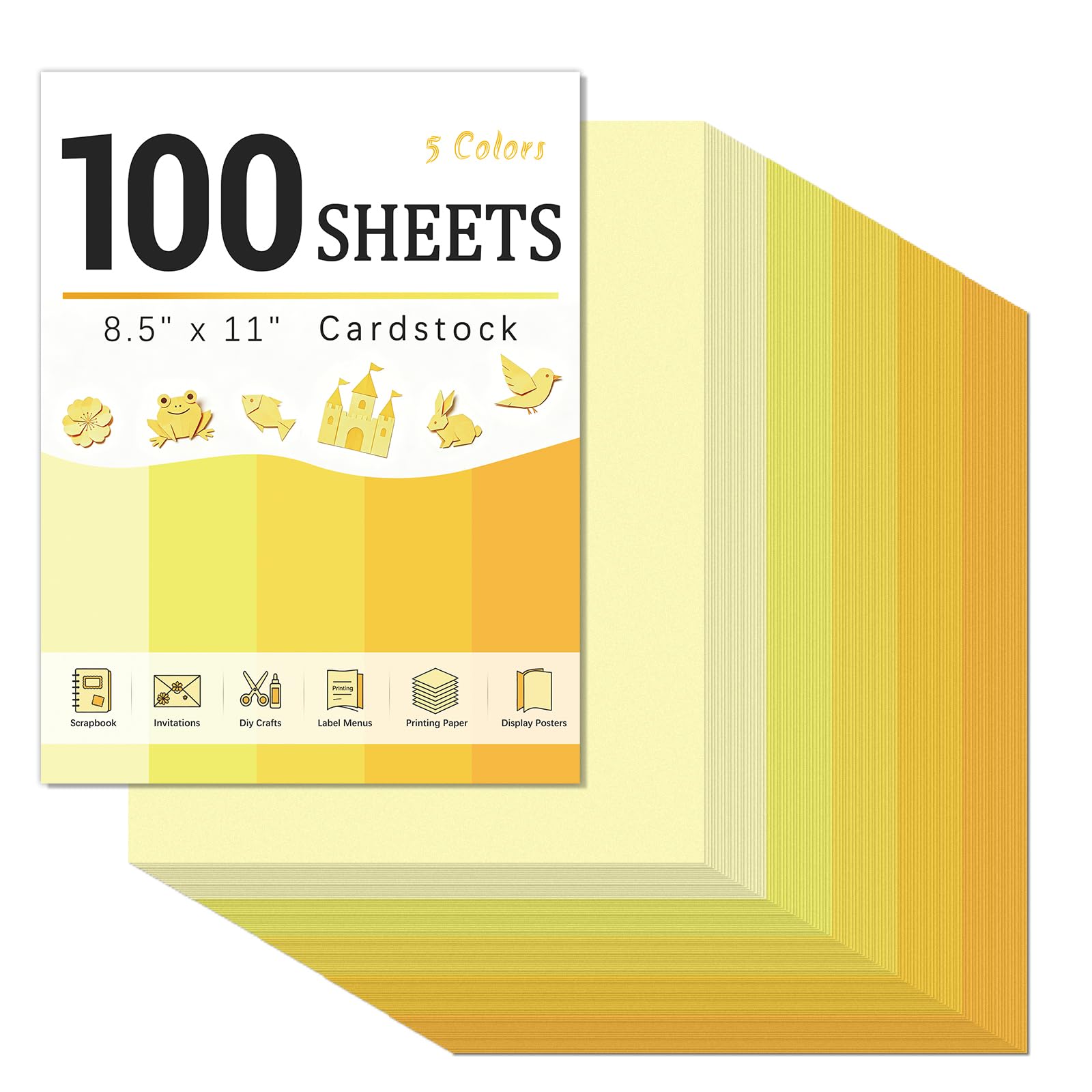 100 Sheets 180GSM Coloured Paper A4, 5 Assorted Thick Yellow Card