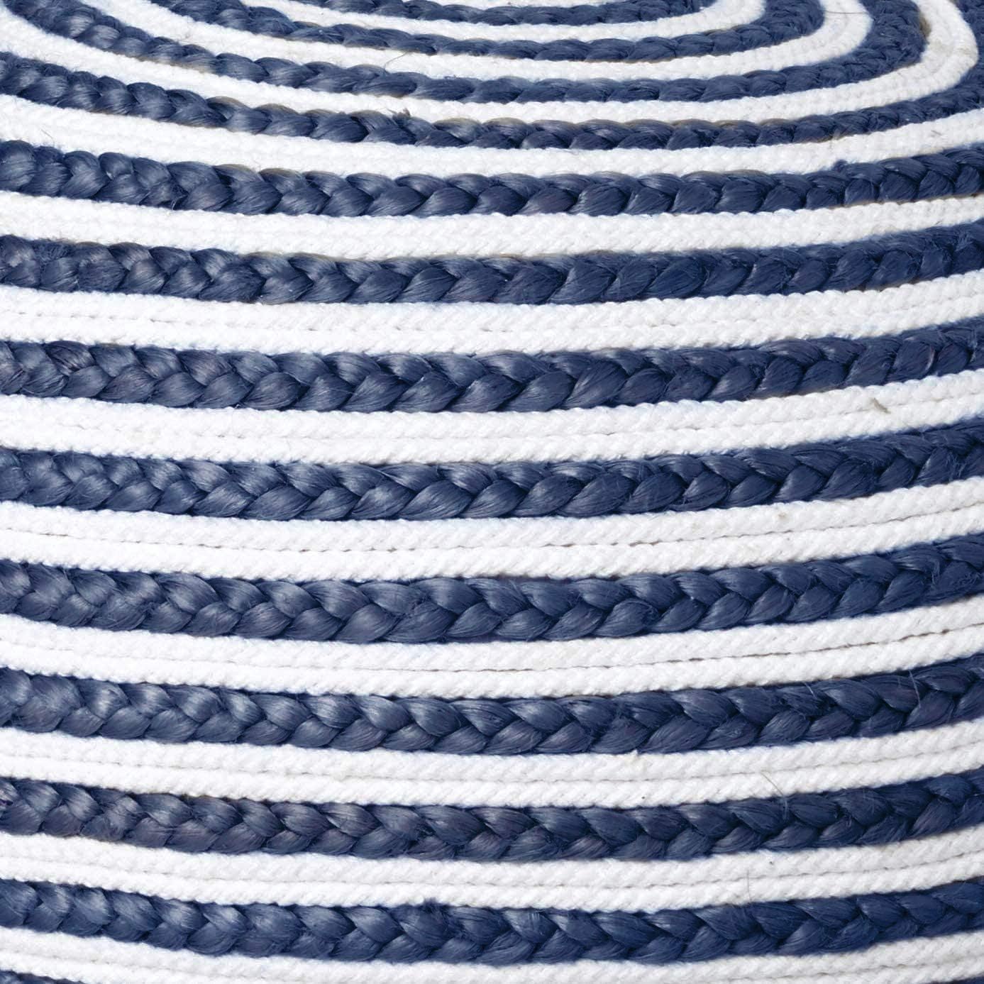 L.R. Resources Corcovado Deep Sea Braided Pouf Ottoman, 14"X20", Blue/White