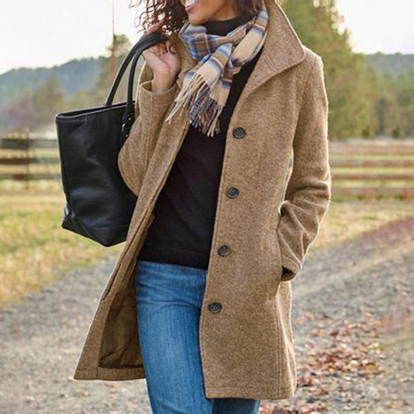 Cappotto Donna Invernale Elegante Lungo Cappotti Autunno Caldo Giacca Casual di Moda Giubbotto da Collo Trench Coat con Bottoni Cardigan con Risvolto Classico retrò di Tendenza Cardigan Giubbotto