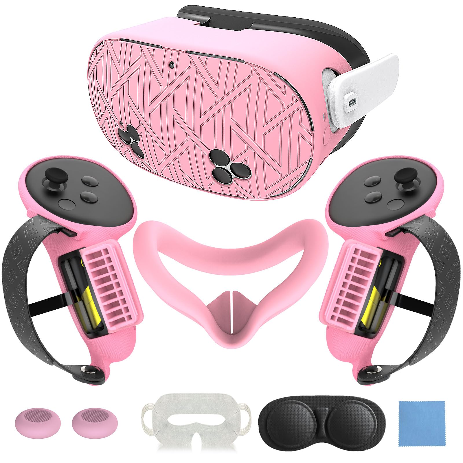 Zubehör-Set Kompatibel mit Meta Quest 3s, kommt mit verbesserten langen Batterieöffnungsgriffen, VR-Schale, Gesichtsschutz, Objektivtasche, Silikon-Kit für Quest