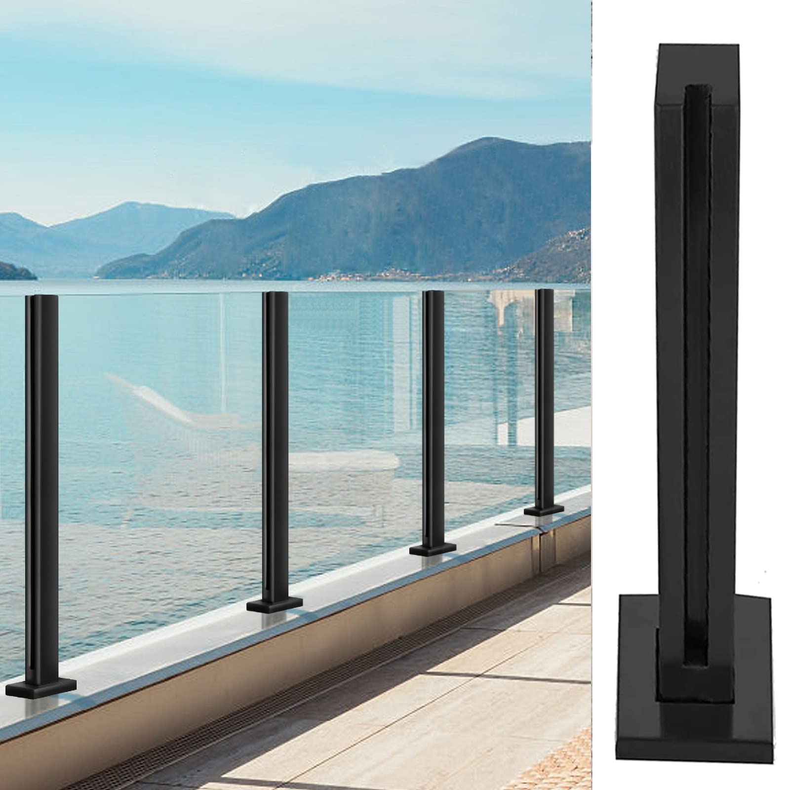 Poste Para Barandilla Escaleras Vidrio Abrazadera Poste De Paneles Negros Para Piscina, Terraza/patio/pasillo, Valla De Barandilla De Aterrizaje Cuadrada De Acero Inoxidable De 5x5 Cm, Para El Kit De