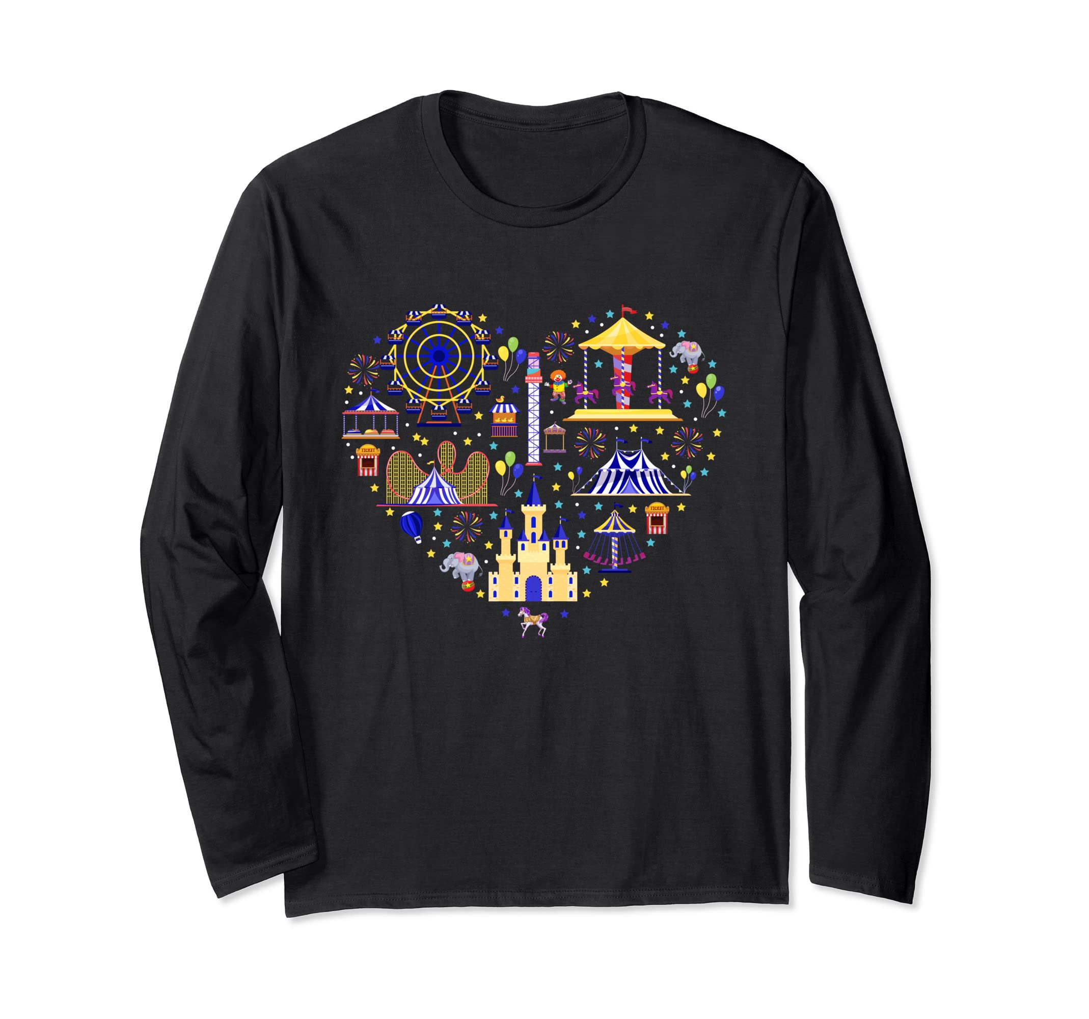 Cute Heart Shaped Carnival Circus Attraction Theme Party Long Sleeve T-Shirt